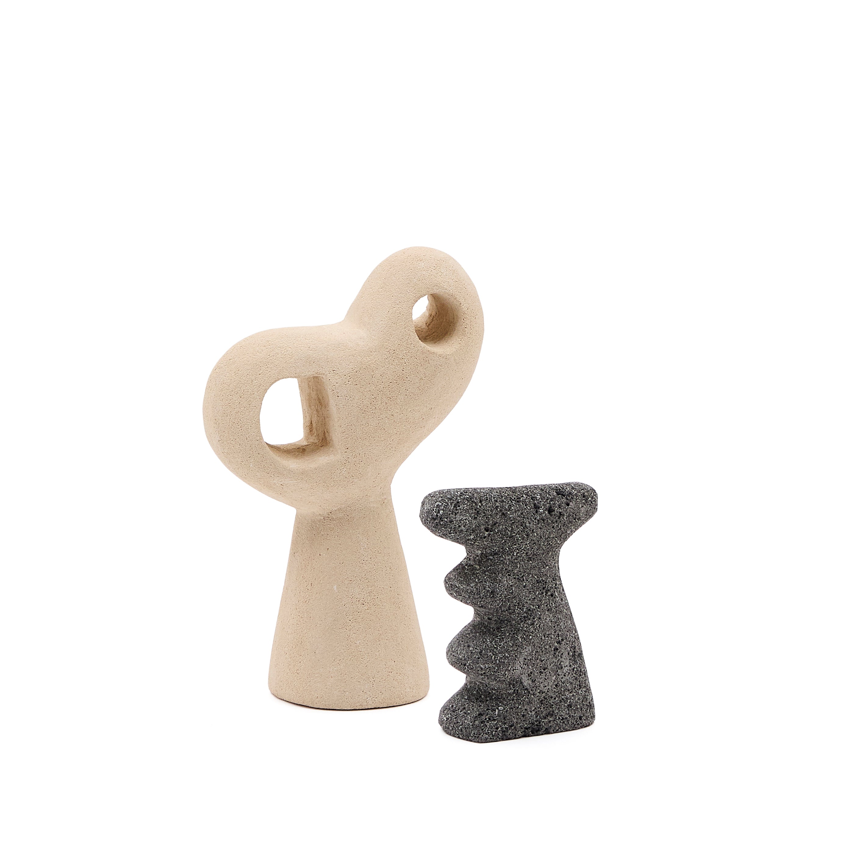 Arif set of stone sculptures in a beige and black finish, 12 cm / 23 cm - Product Image