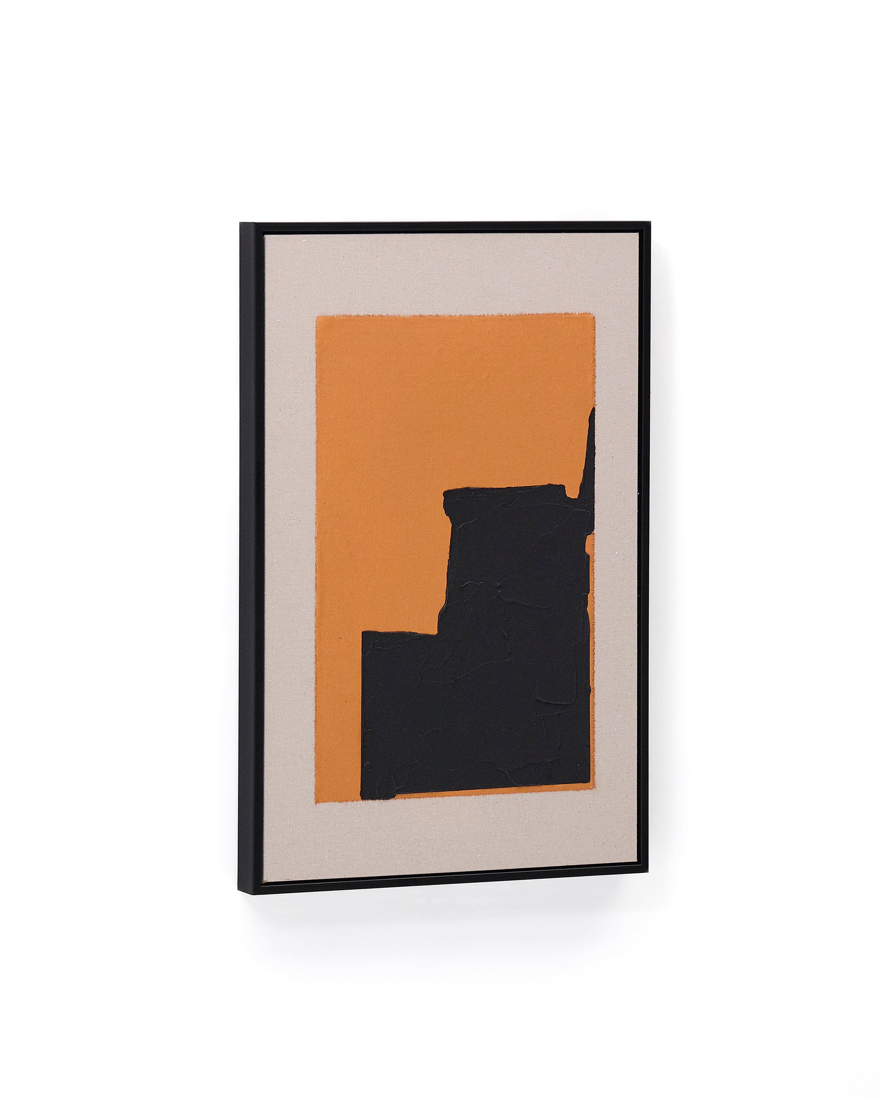 Zernu hand-painted orange and black in linen abstract picture 42 x 65cm - Product Image