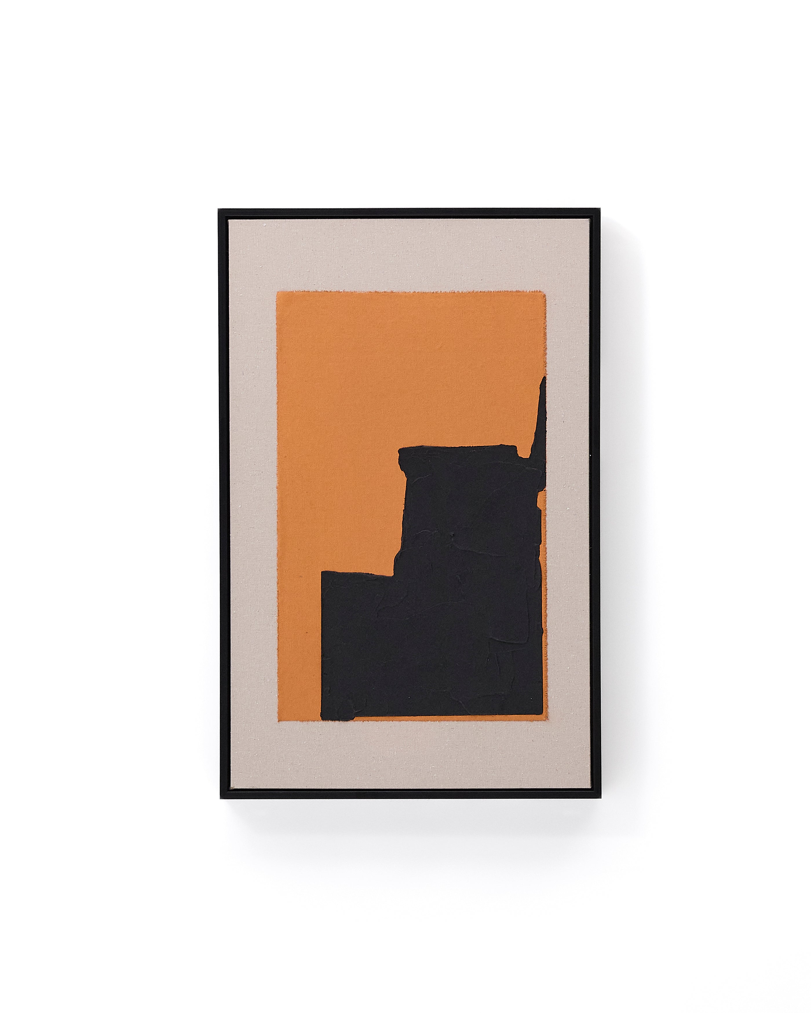 Zernu hand-painted orange and black in linen abstract picture 42 x 65cm - Product Image