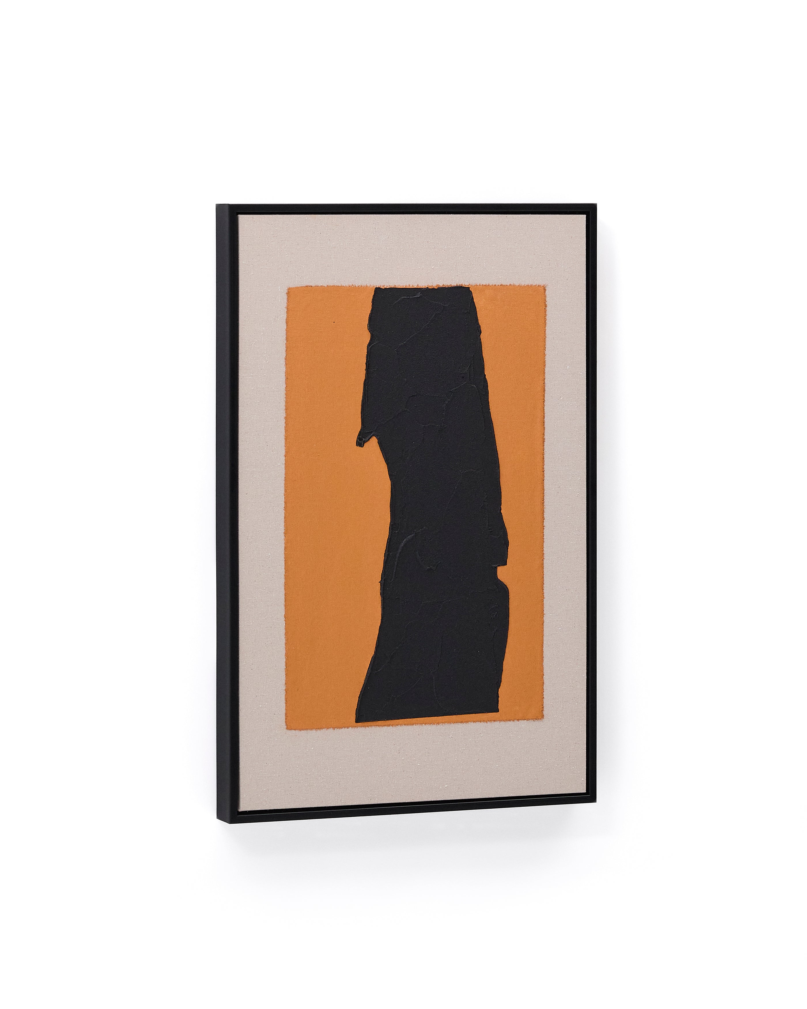 Zernu hand-painted orange and black with linen abstract picture 42 x 65cm - Product Image