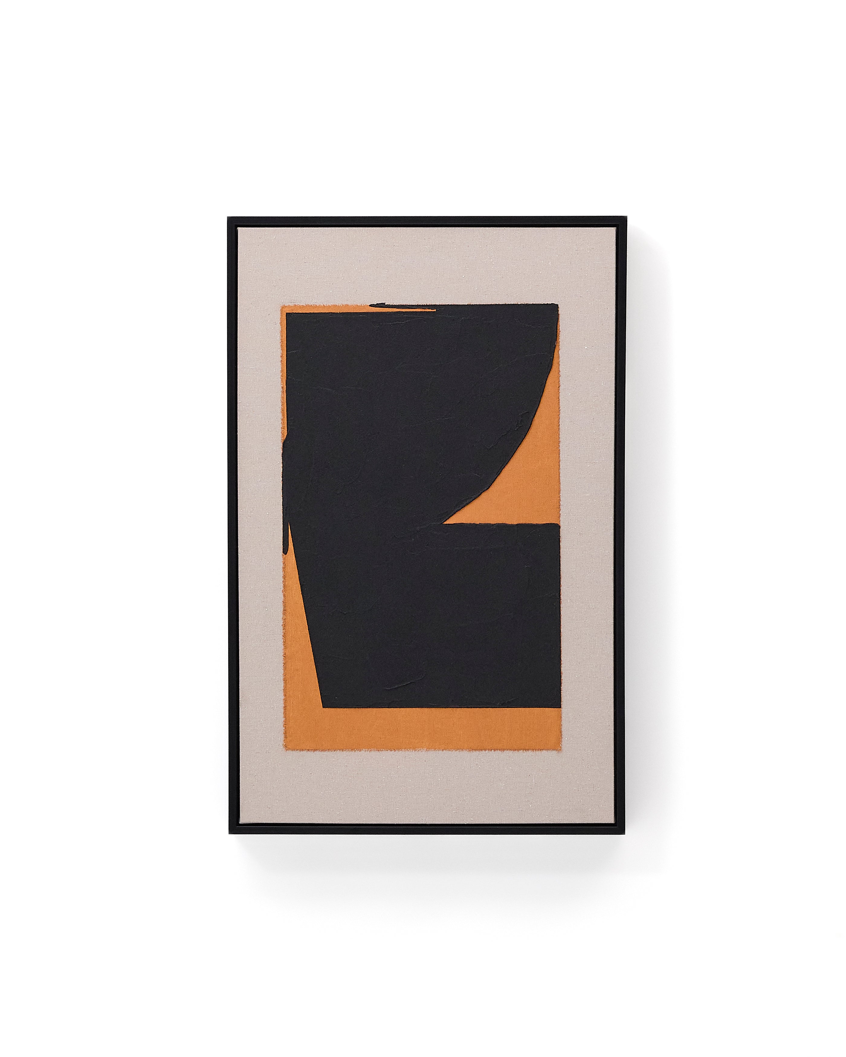 Zernu hand-painted orange and black linen abstract picture 42 x 65cm - Product Image