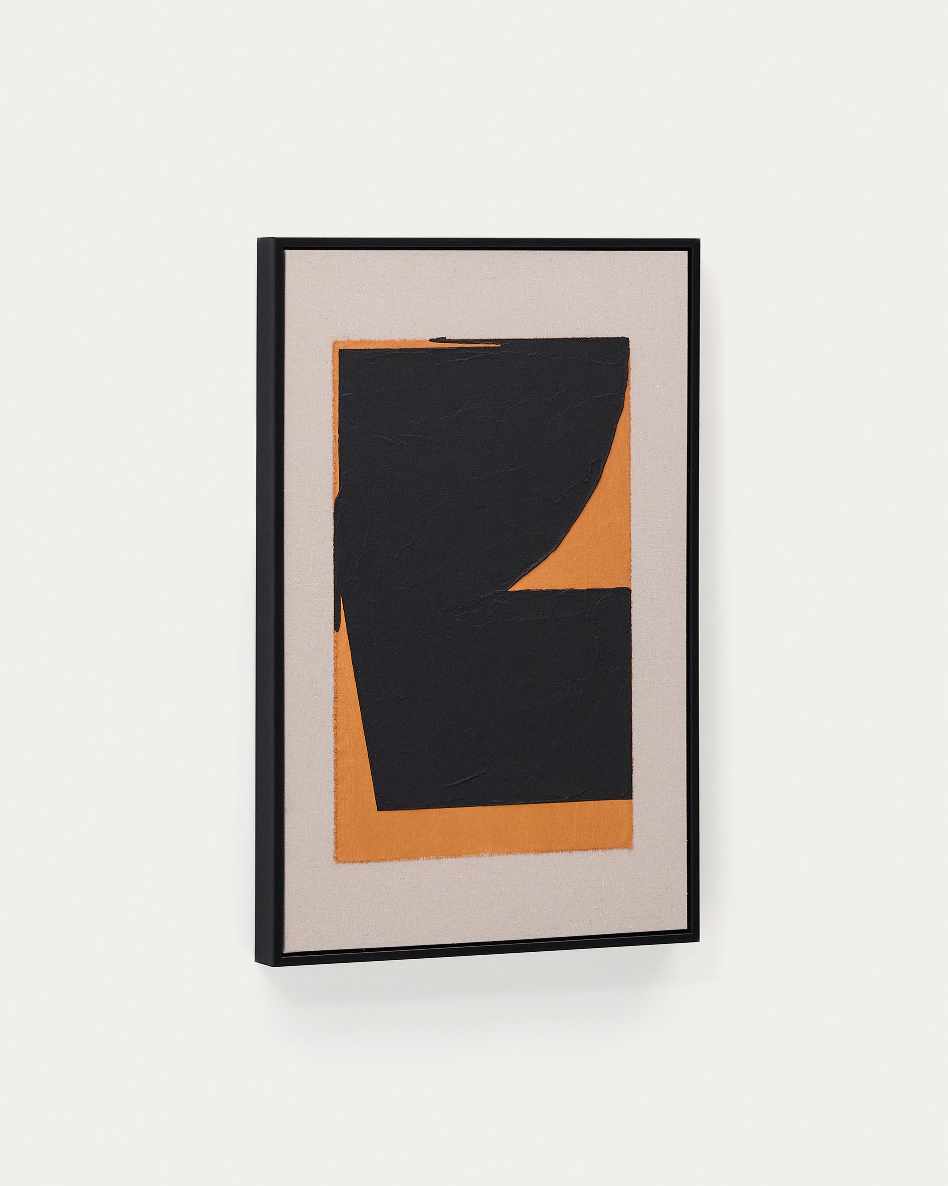 Zernu hand-painted orange and black linen abstract picture 42 x 65cm - Product View