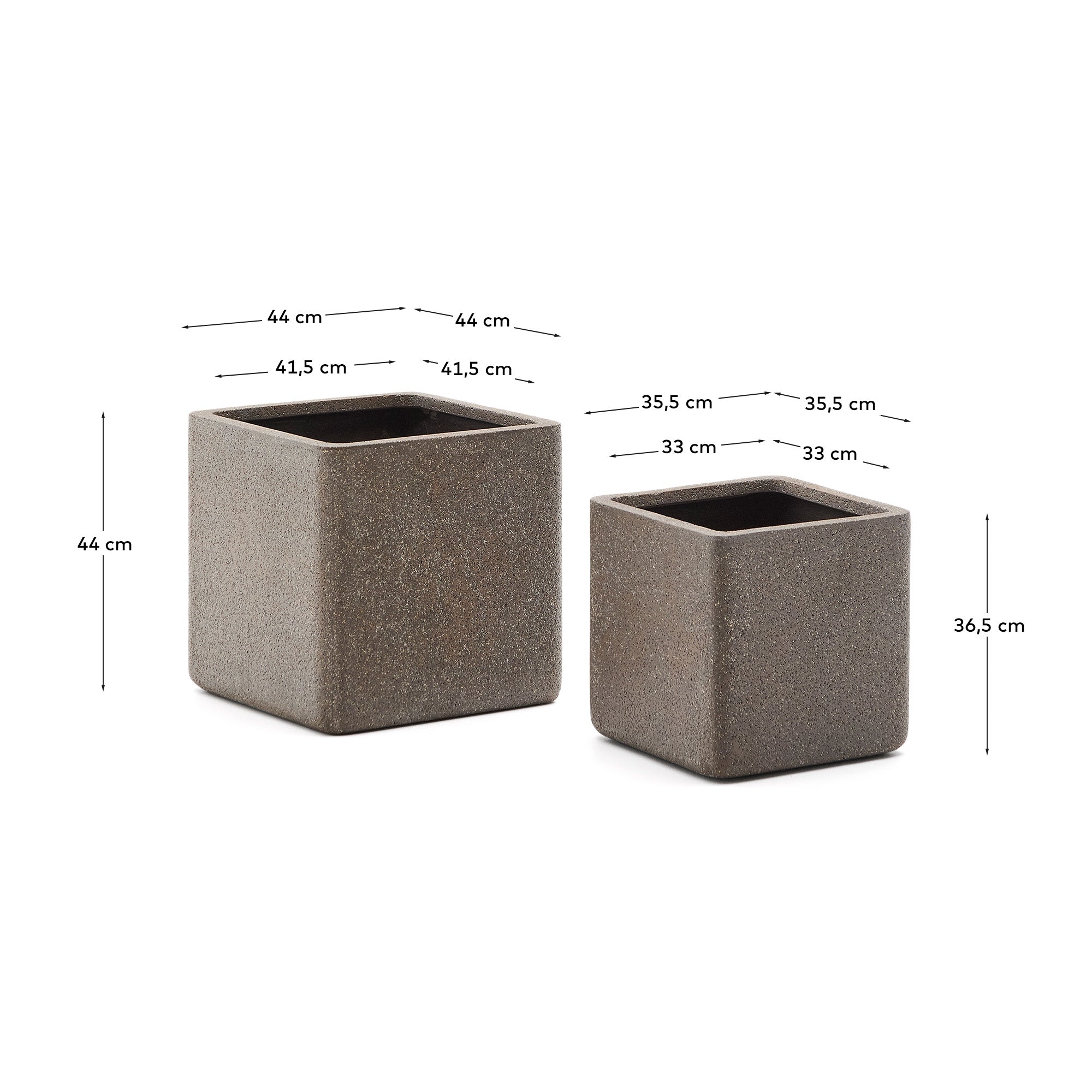 Set of 2 Minoa planters with brown stone effect 44 x 44 cm - Measurements