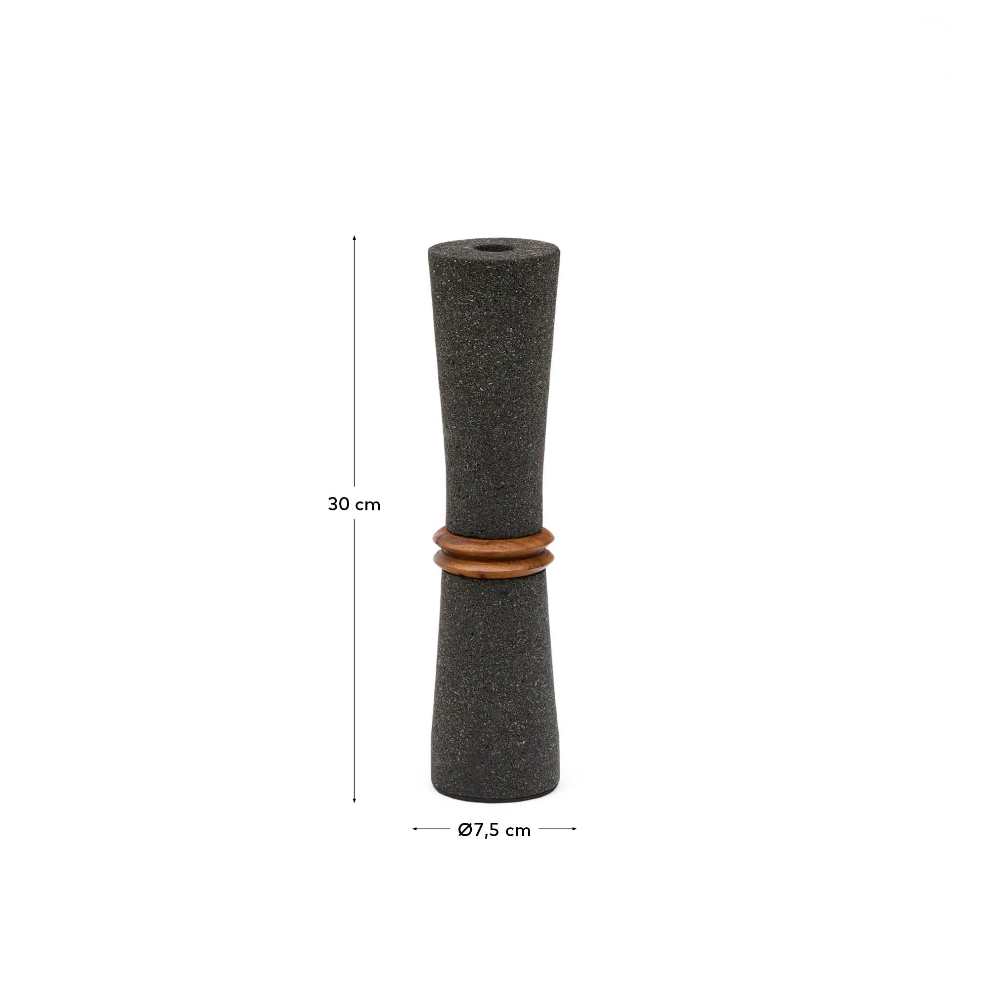 Naro vase in black stone and teak wood 30cm - Measurements