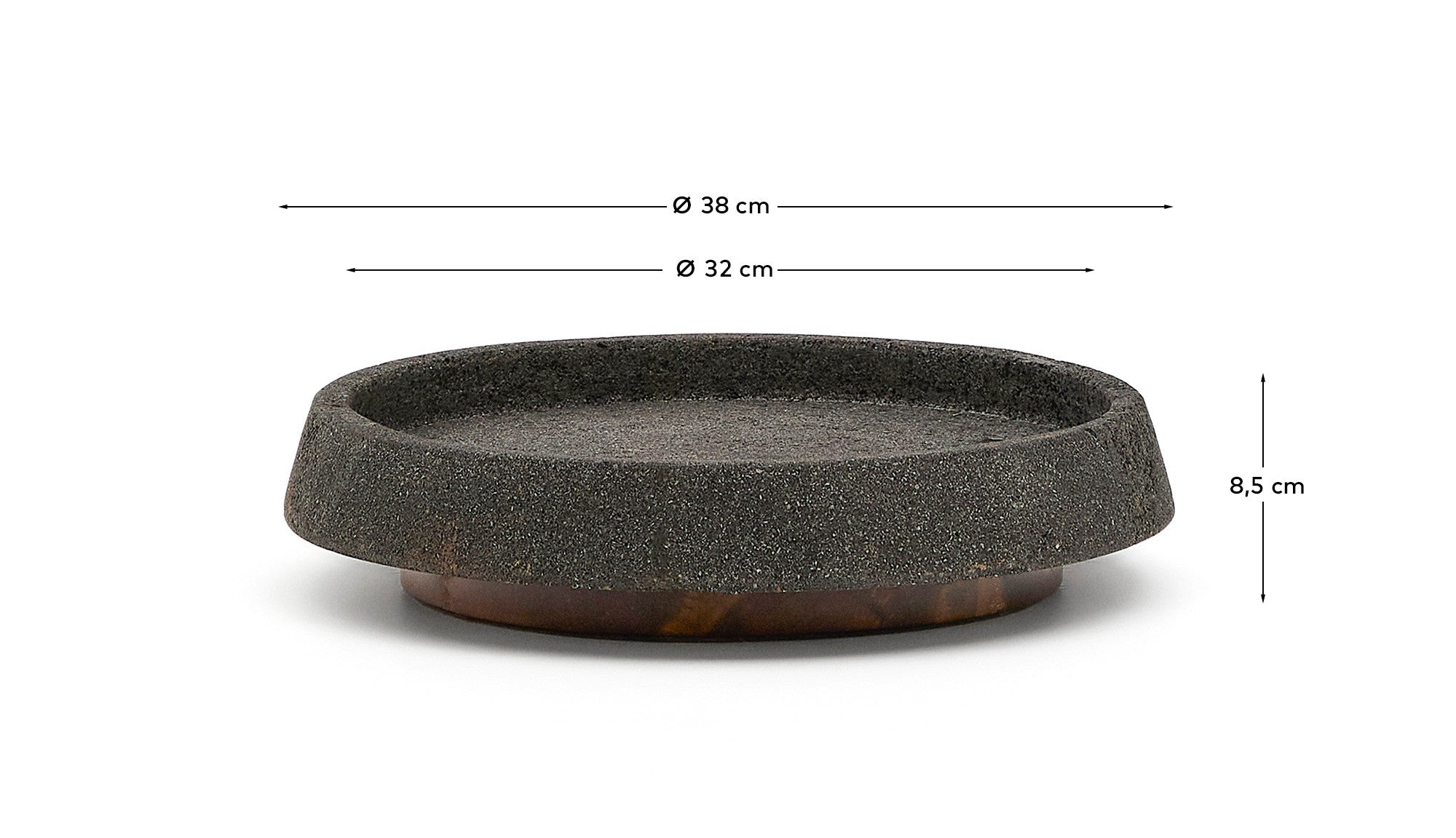 Naro centrepiece in black stone and teak wood Ø38cm - Measurements
