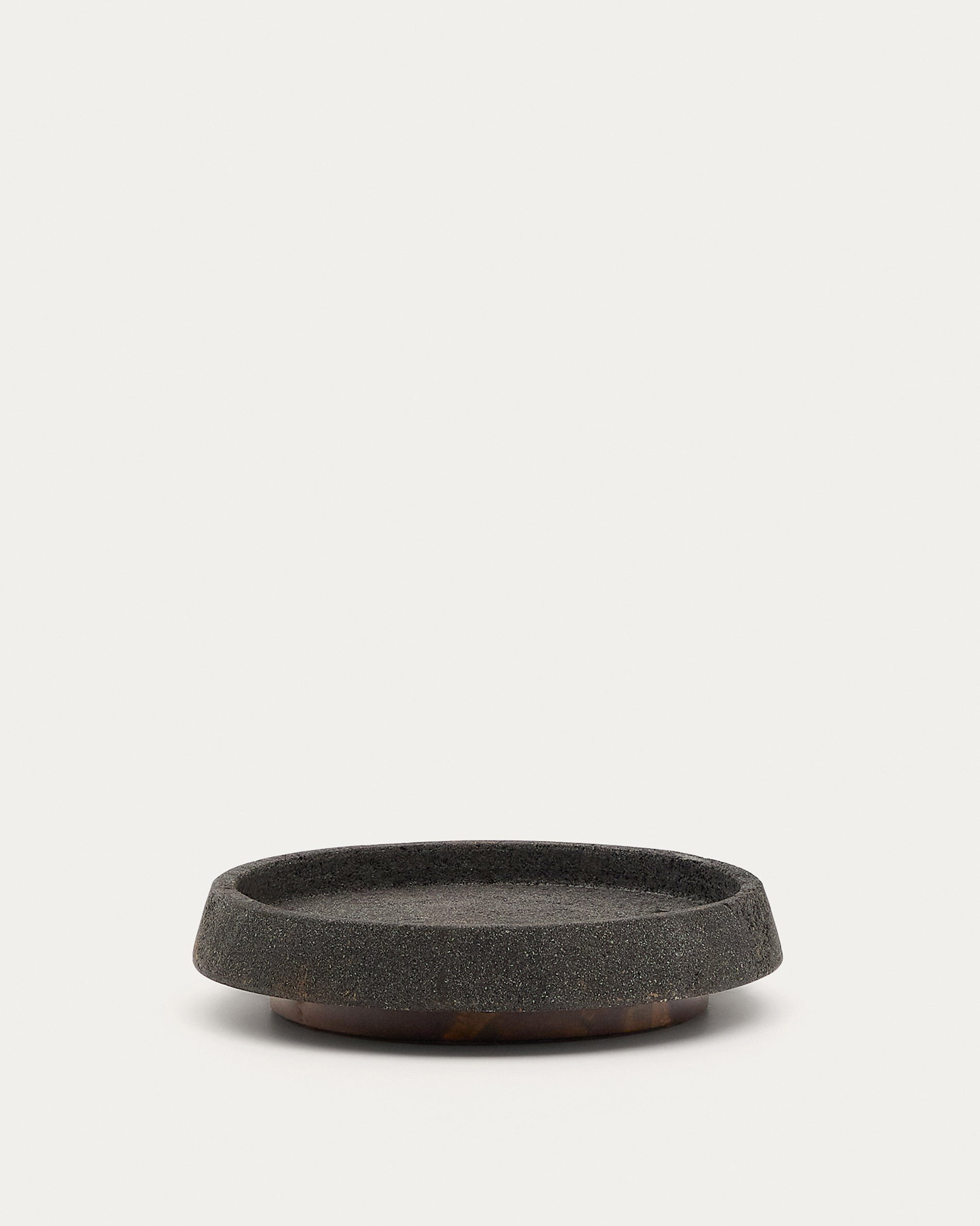 Naro centrepiece in black stone and teak wood Ø38cm - Product View