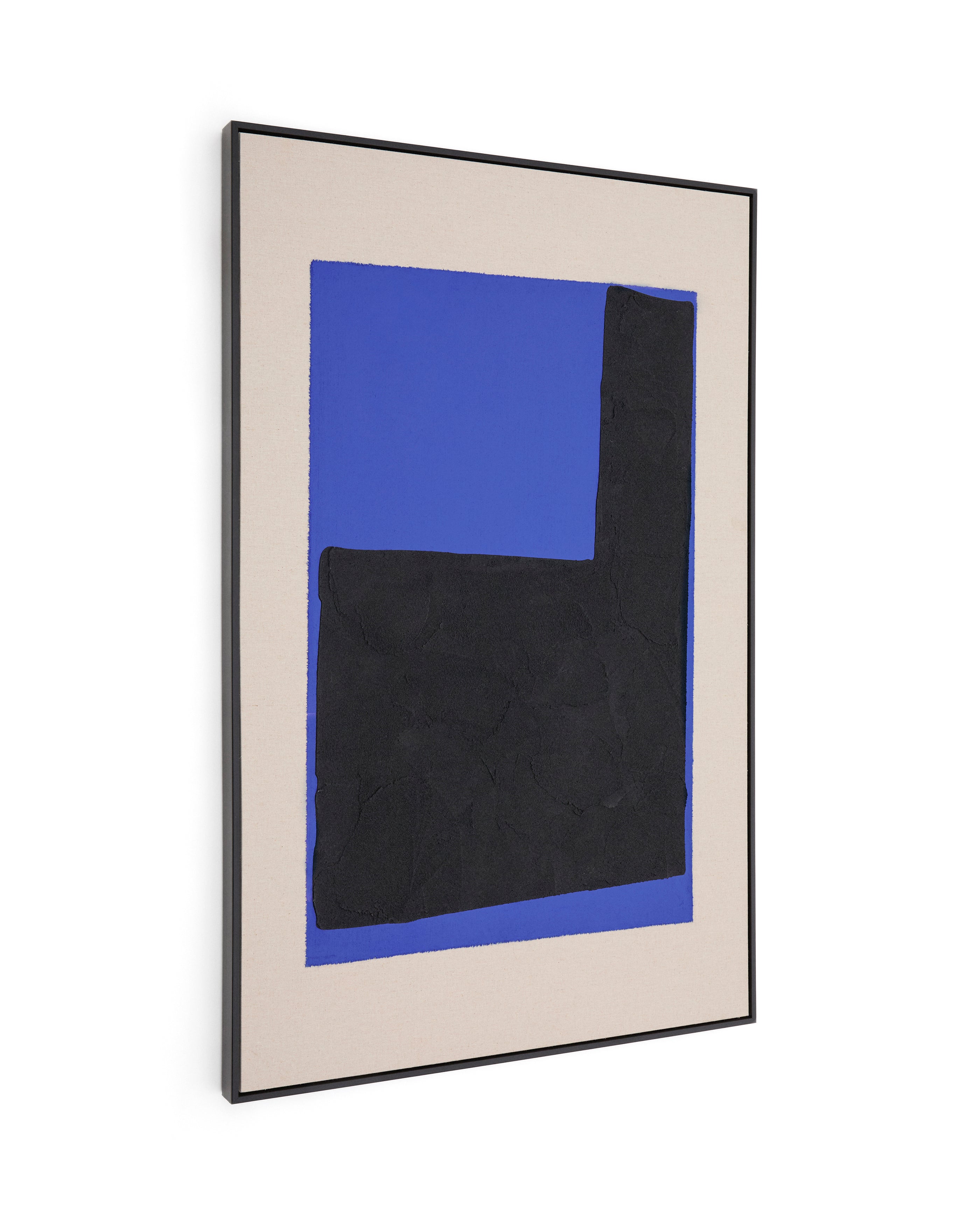 Zernu hand-painted blue and black linen abstract picture 120 x 77cm - Product Image