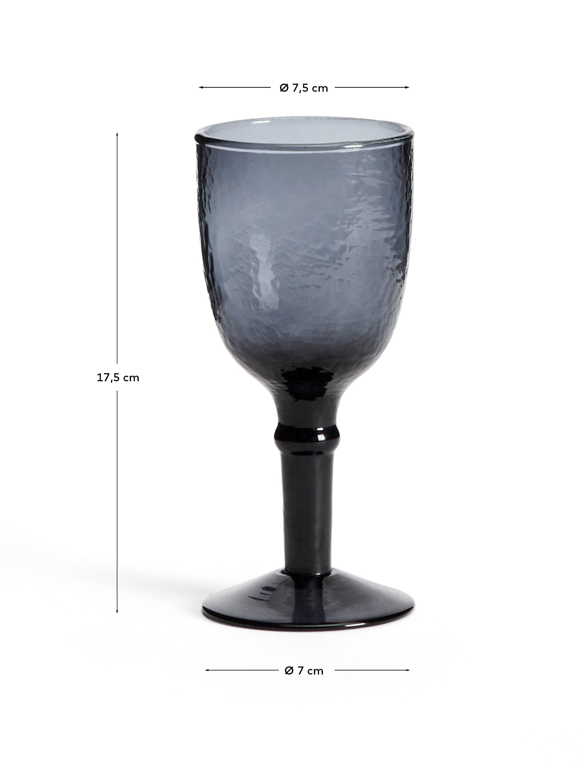 Vinea wine glass made of blue recycled glass - Measurements