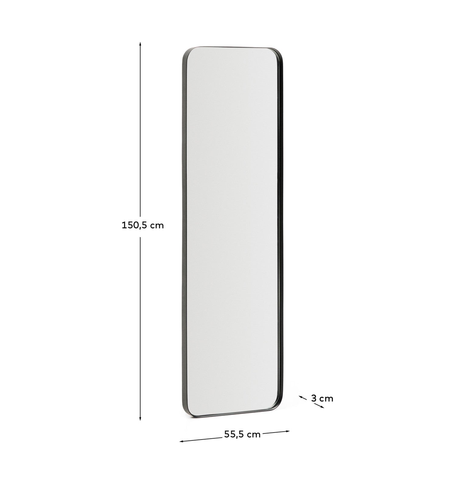 Marco black metal mirror 55.5 x 150.5cm - Measurements