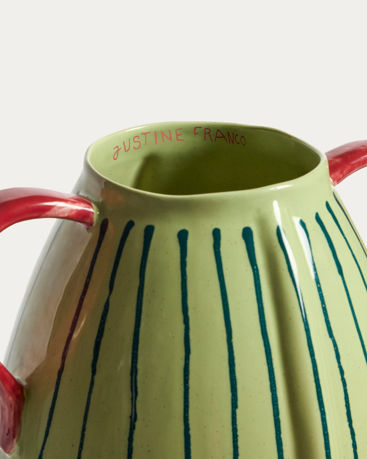 Justine Franco green and red ceramic vase 36 cm - Detail
