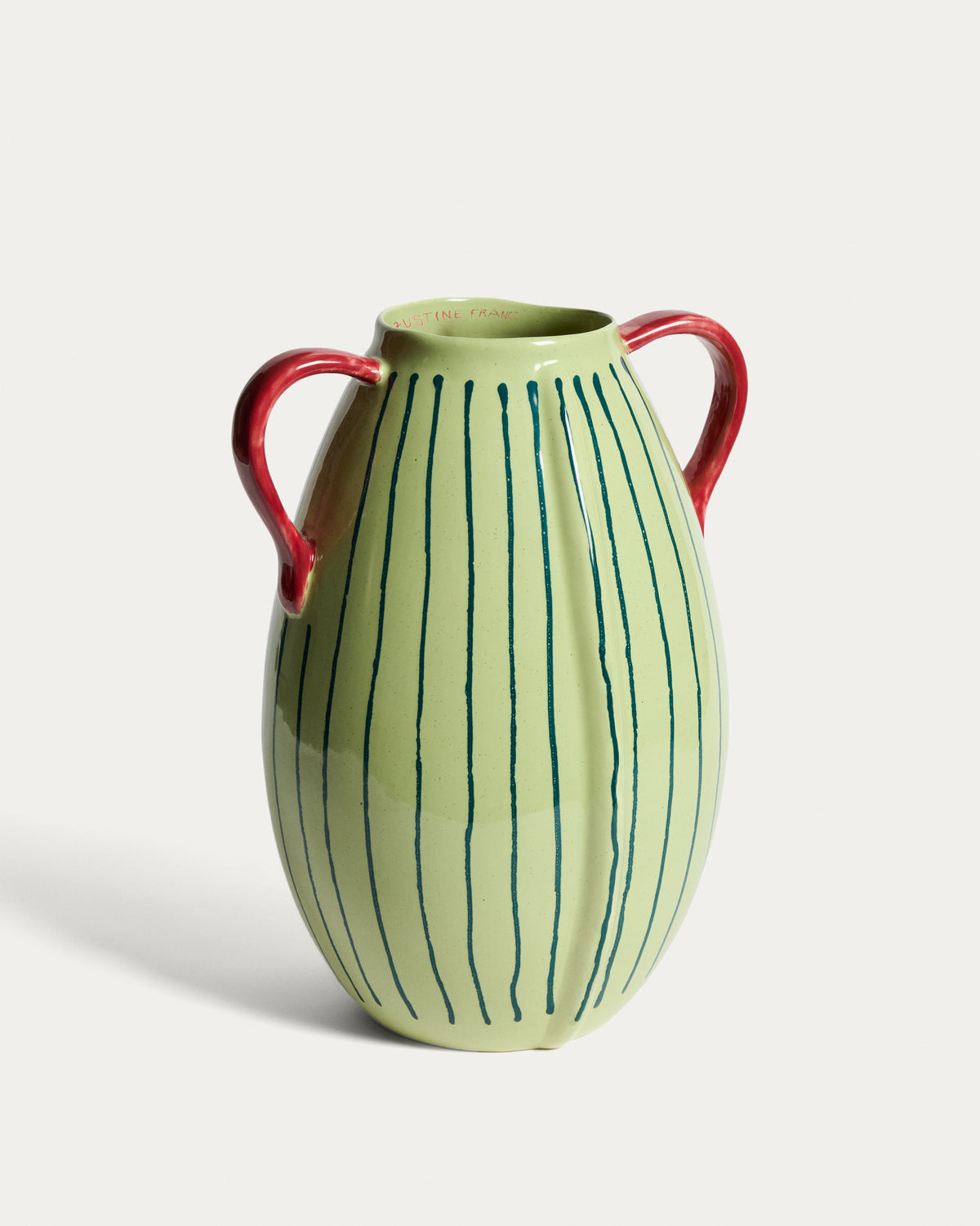 Justine Franco green and red ceramic vase 36 cm - Product View