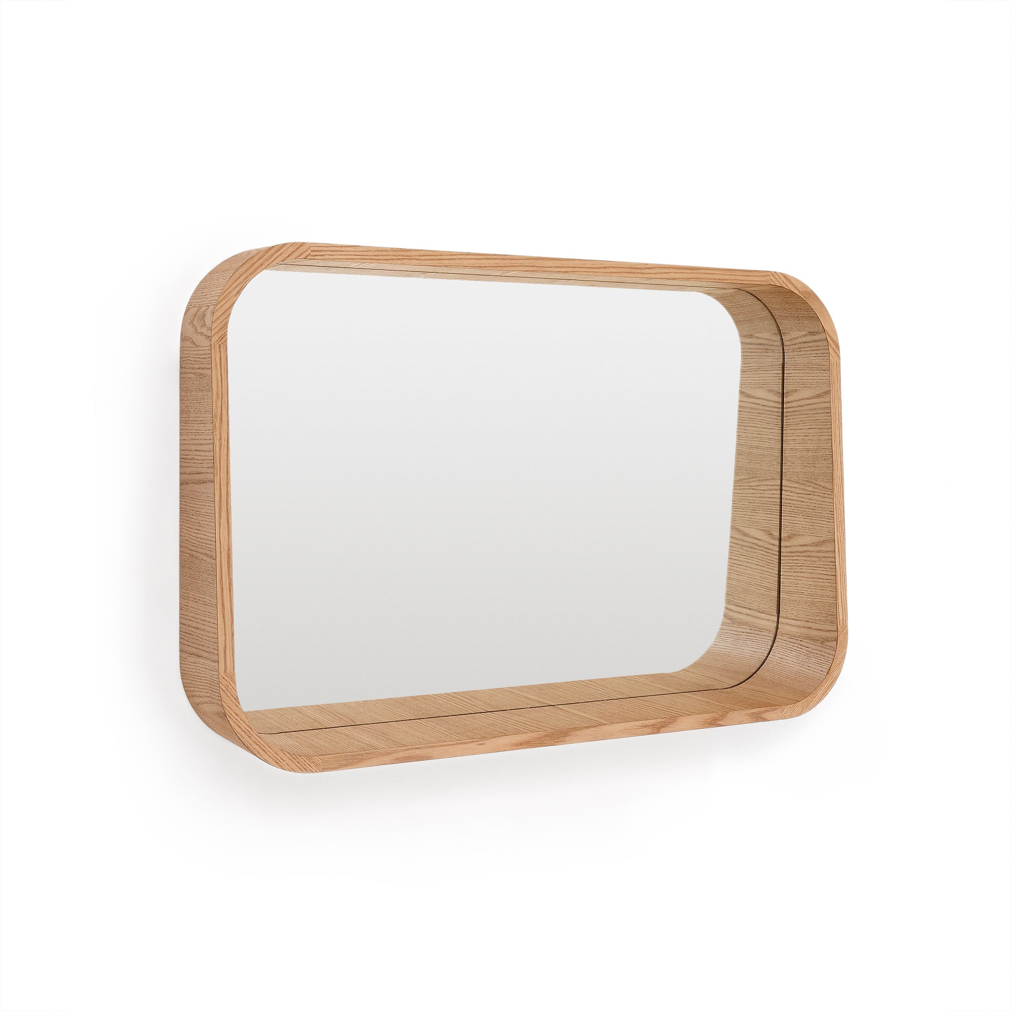 Salaya ash laminated plywood framed mirror in a natural finish, 90 x 60 cm - Product Image