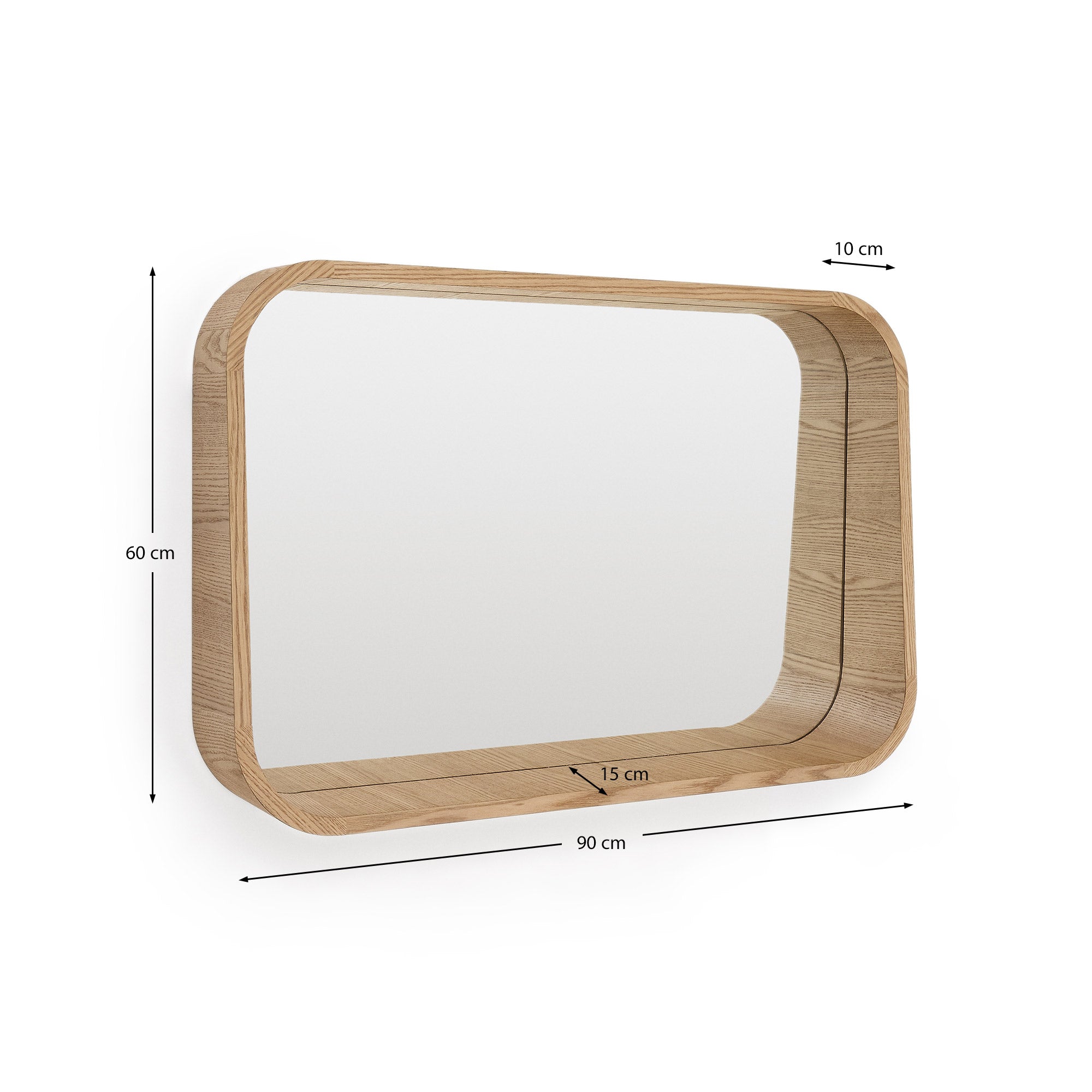 Salaya ash laminated plywood framed mirror in a natural finish, 90 x 60 cm - Measurements
