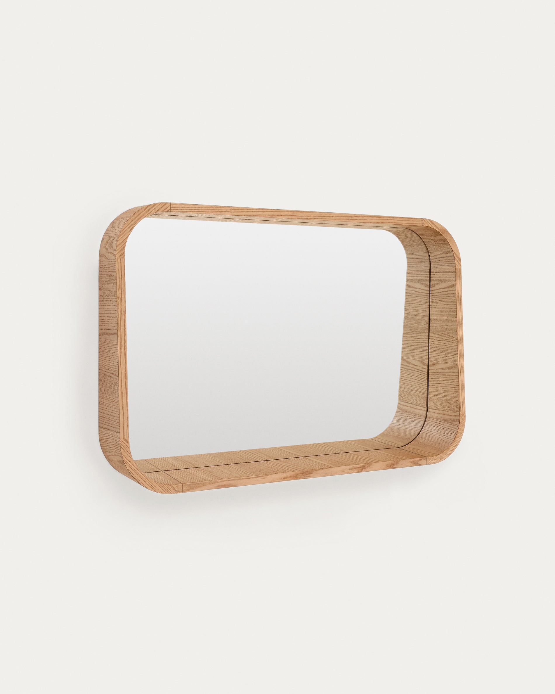 Salaya ash laminated plywood framed mirror in a natural finish, 90 x 60 cm - Product View