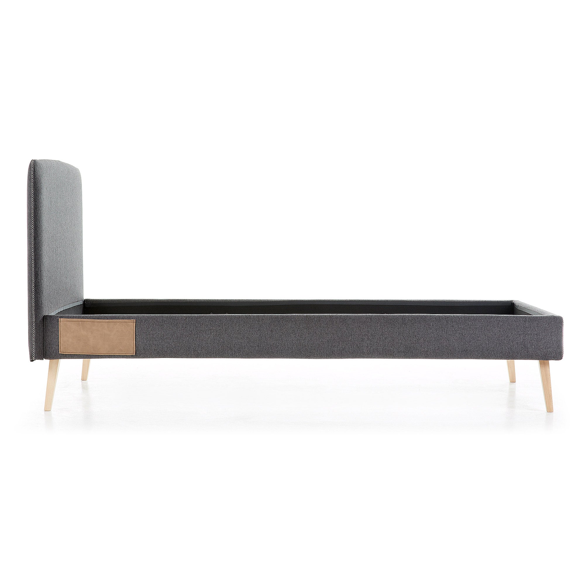 Dyla bed with removable cover in black white solid beech wood legs, for a 90 x 190 cm mattress - Product Image