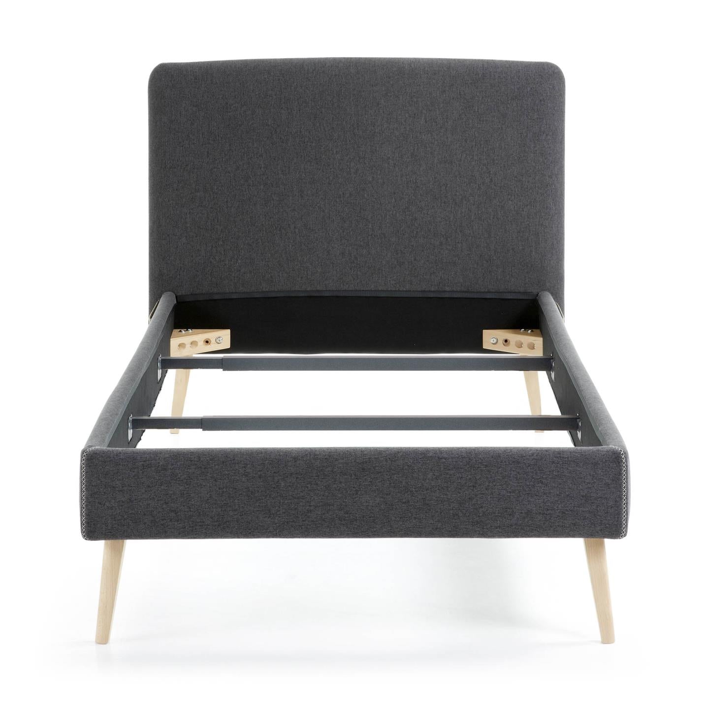 Dyla bed with removable cover in black white solid beech wood legs, for a 90 x 190 cm mattress - Product Image