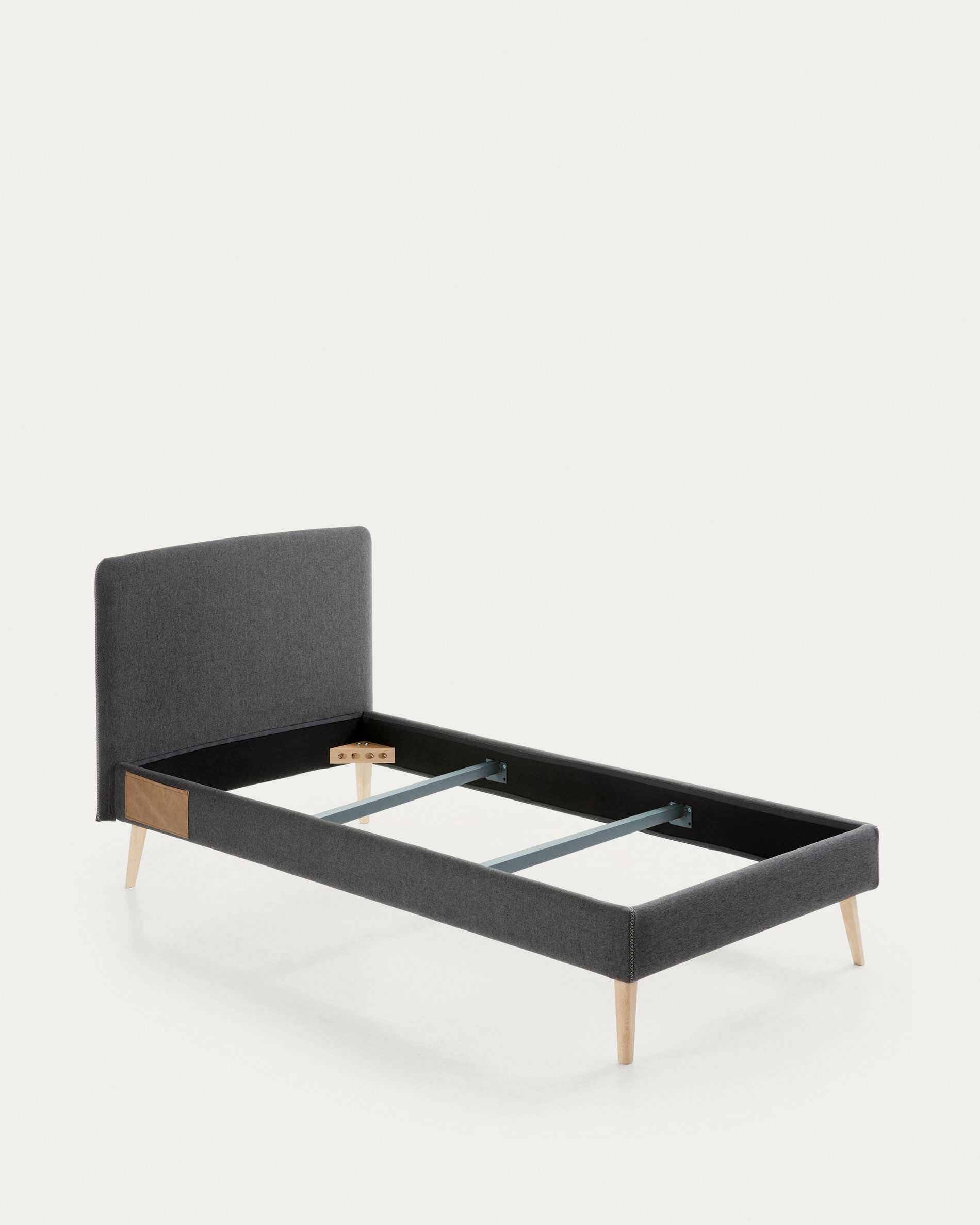Dyla bed with removable cover in black white solid beech wood legs, for a 90 x 190 cm mattress - Product View