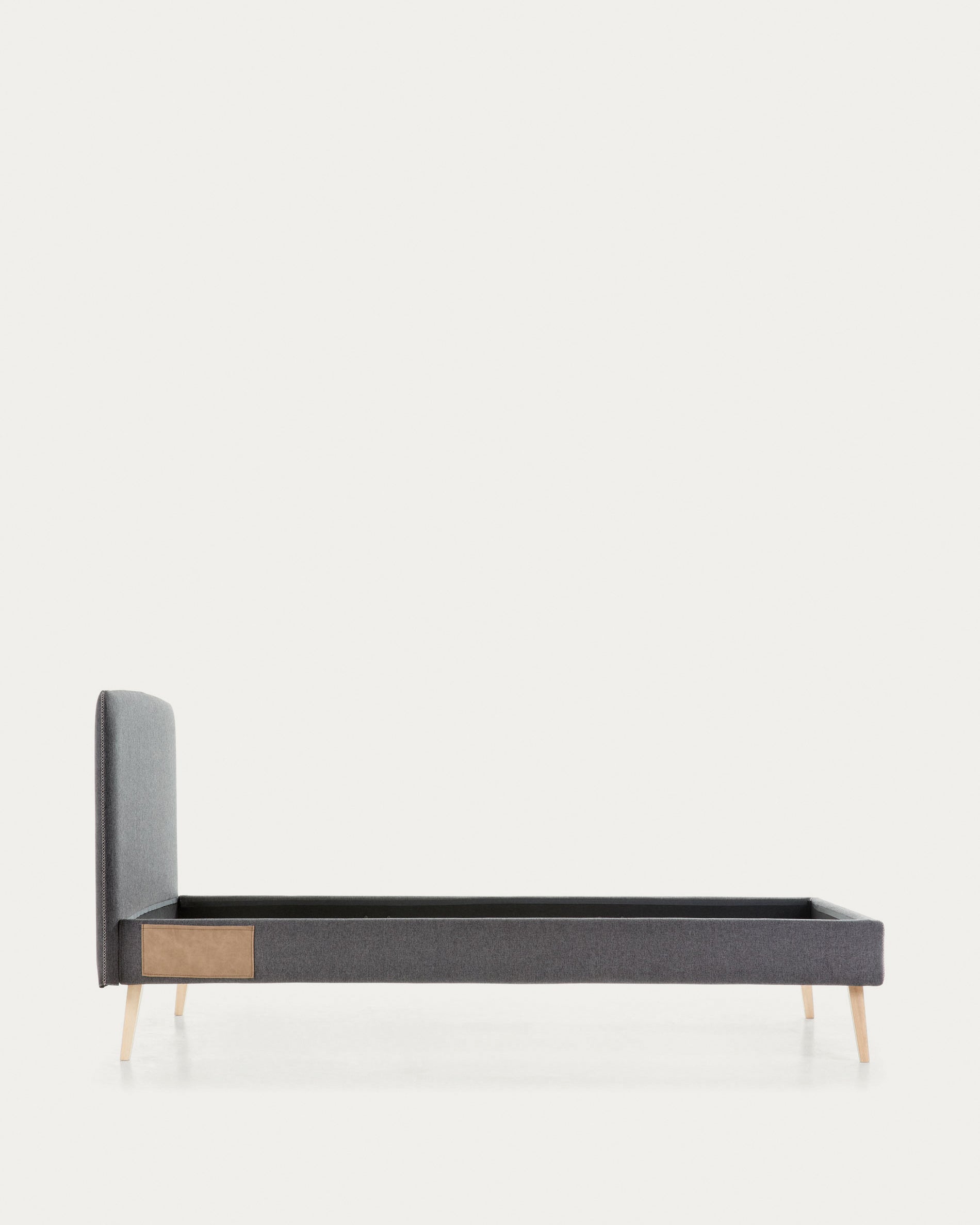 Dyla bed with removable cover in black white solid beech wood legs, for a 90 x 190 cm mattress - Product View