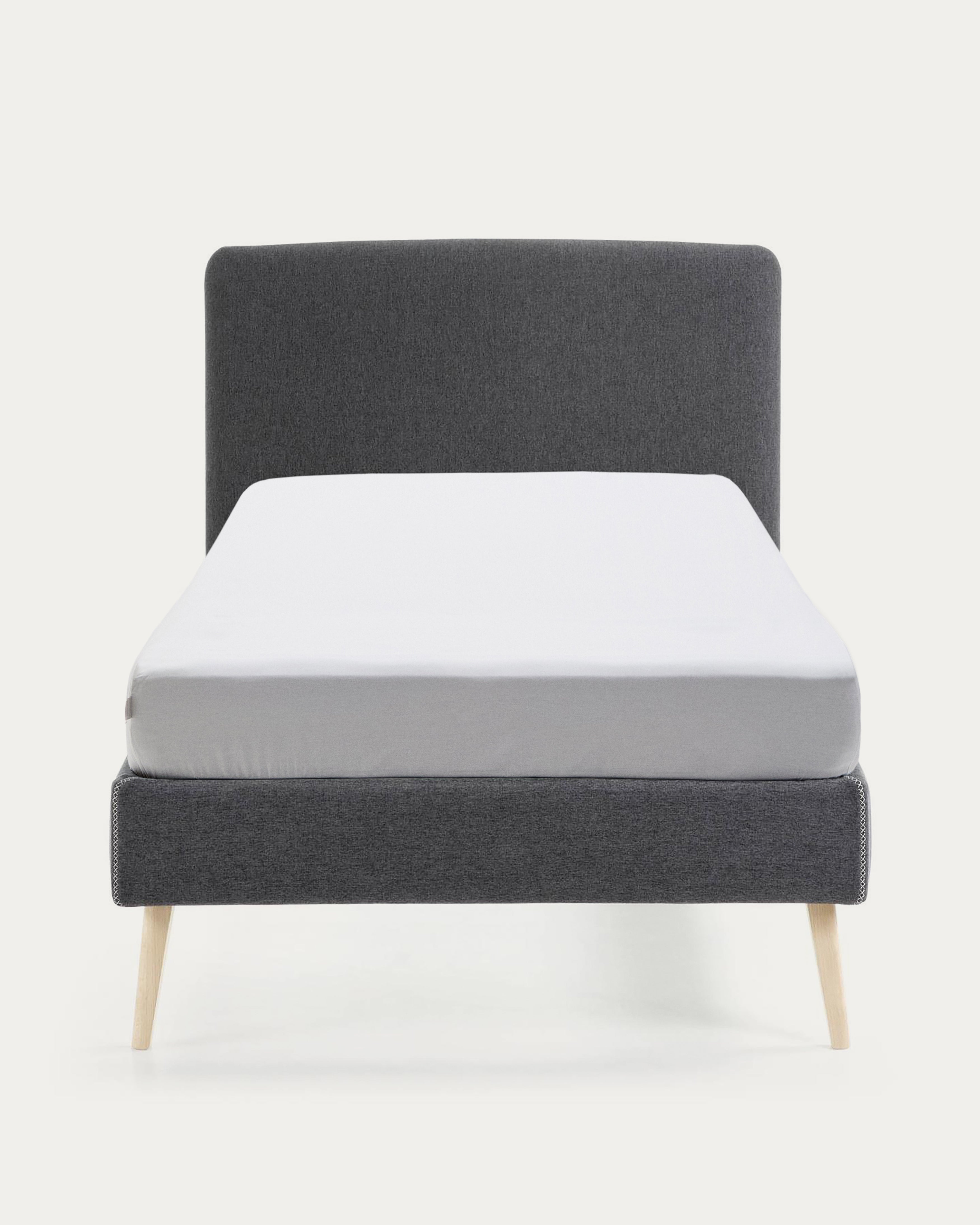 Dyla bed with removable cover in black white solid beech wood legs, for a 90 x 190 cm mattress - Product View