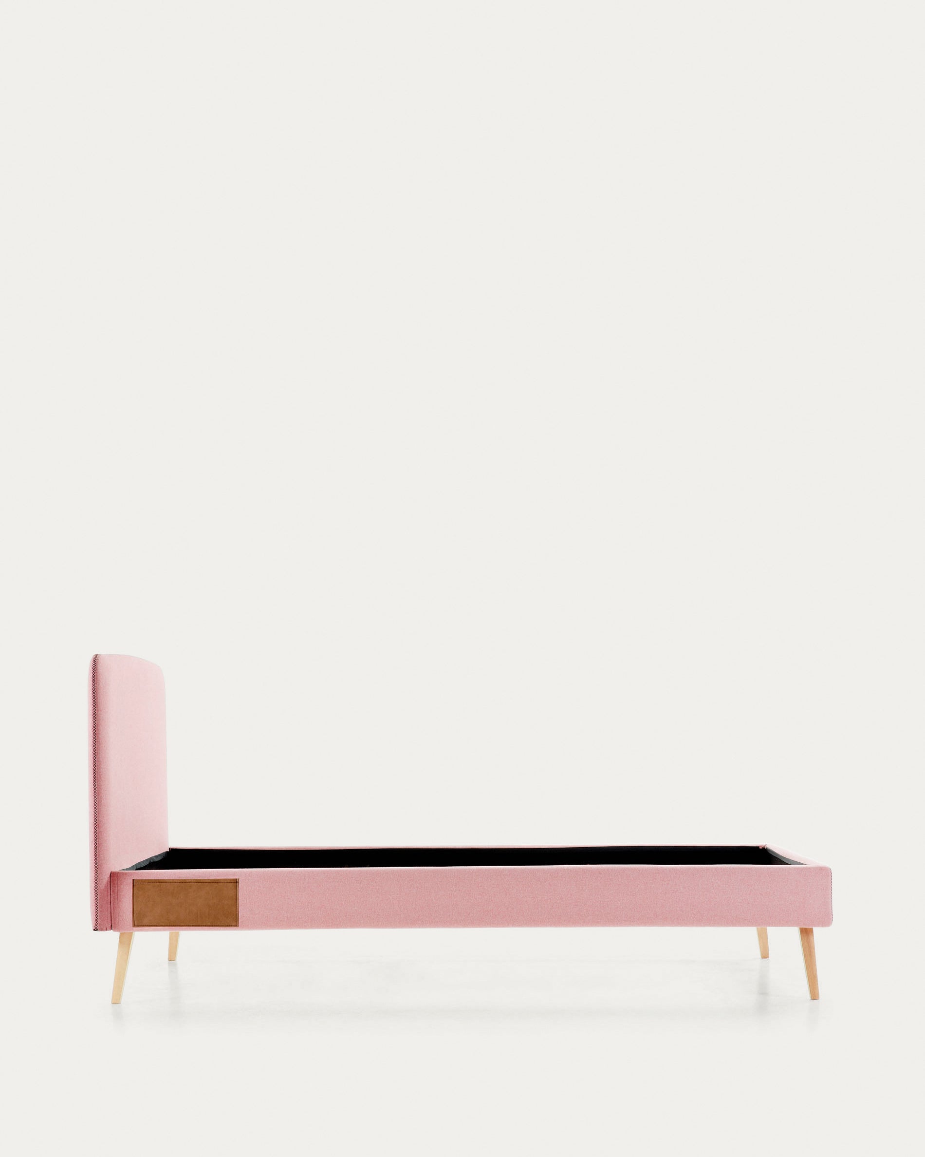 Dyla bed with removable cover in pink, with solid beech wood legs for a 90 x 190 cm mattress - Product View