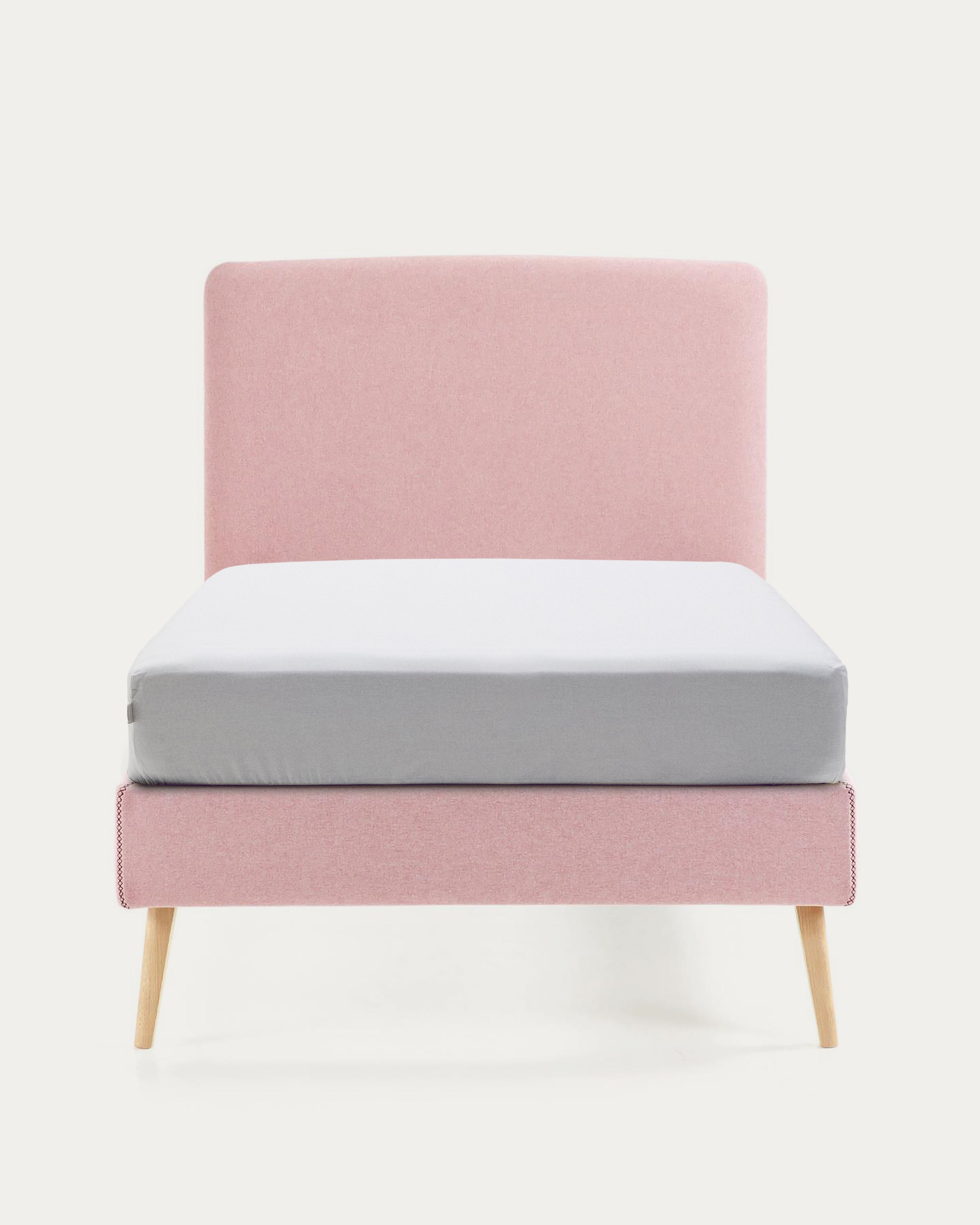 Dyla bed with removable cover in pink, with solid beech wood legs for a 90 x 190 cm mattress - Product View