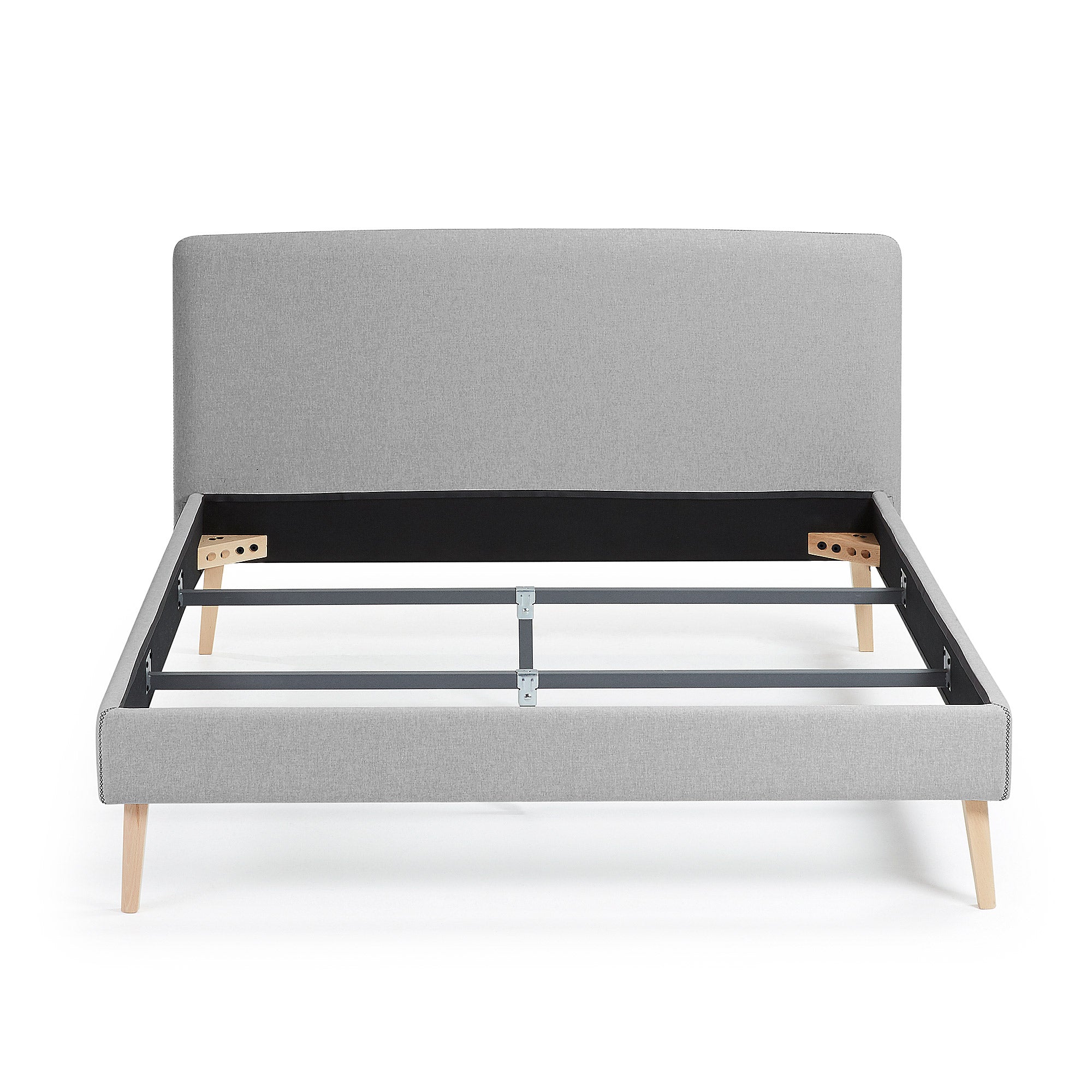 Dyla bed with removable cover in grey, with solid beech wood legs for a 150 x 190 cm mattress - Product Image