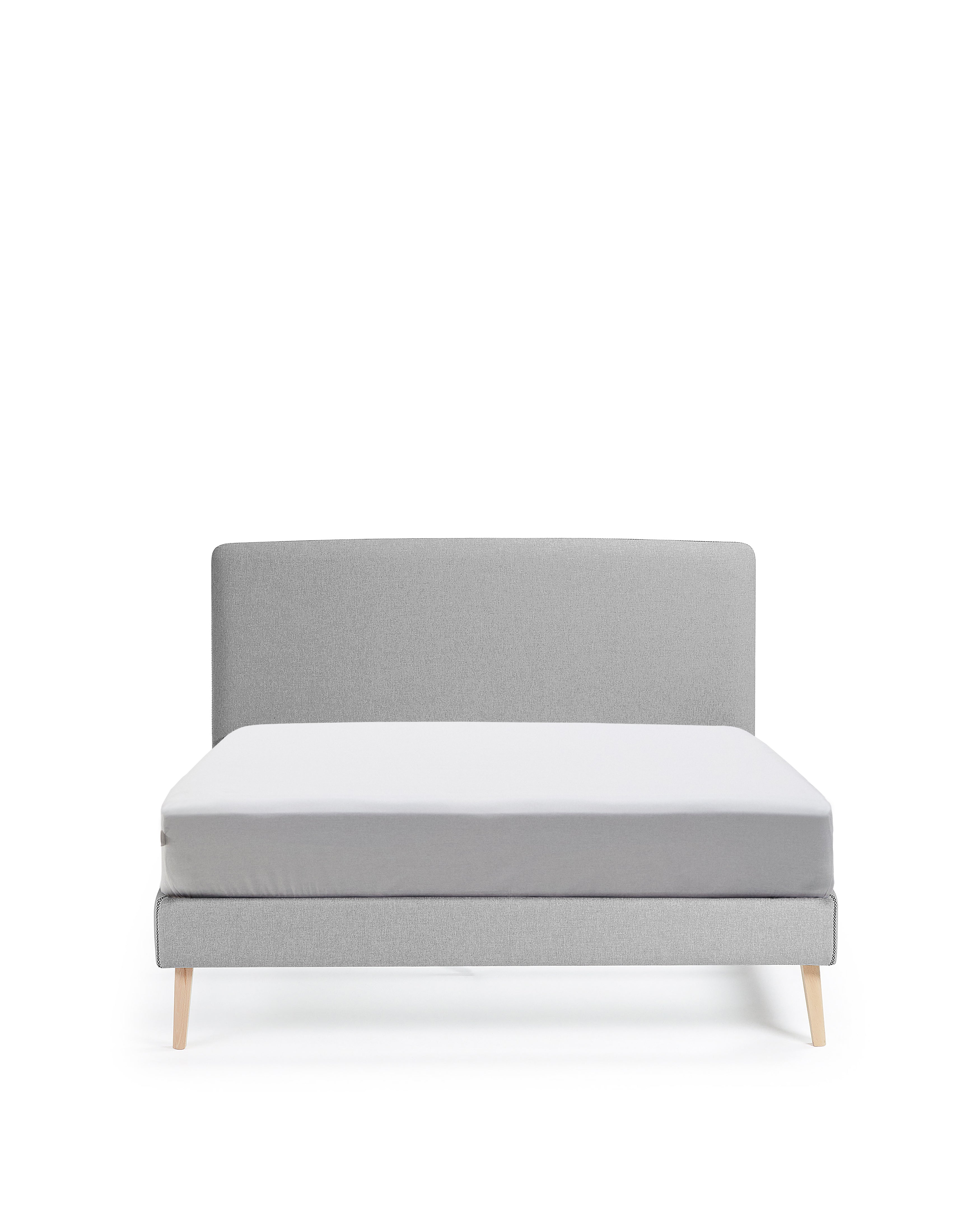 Dyla bed with removable cover in grey, with solid beech wood legs for a 150 x 190 cm mattress - Product Image