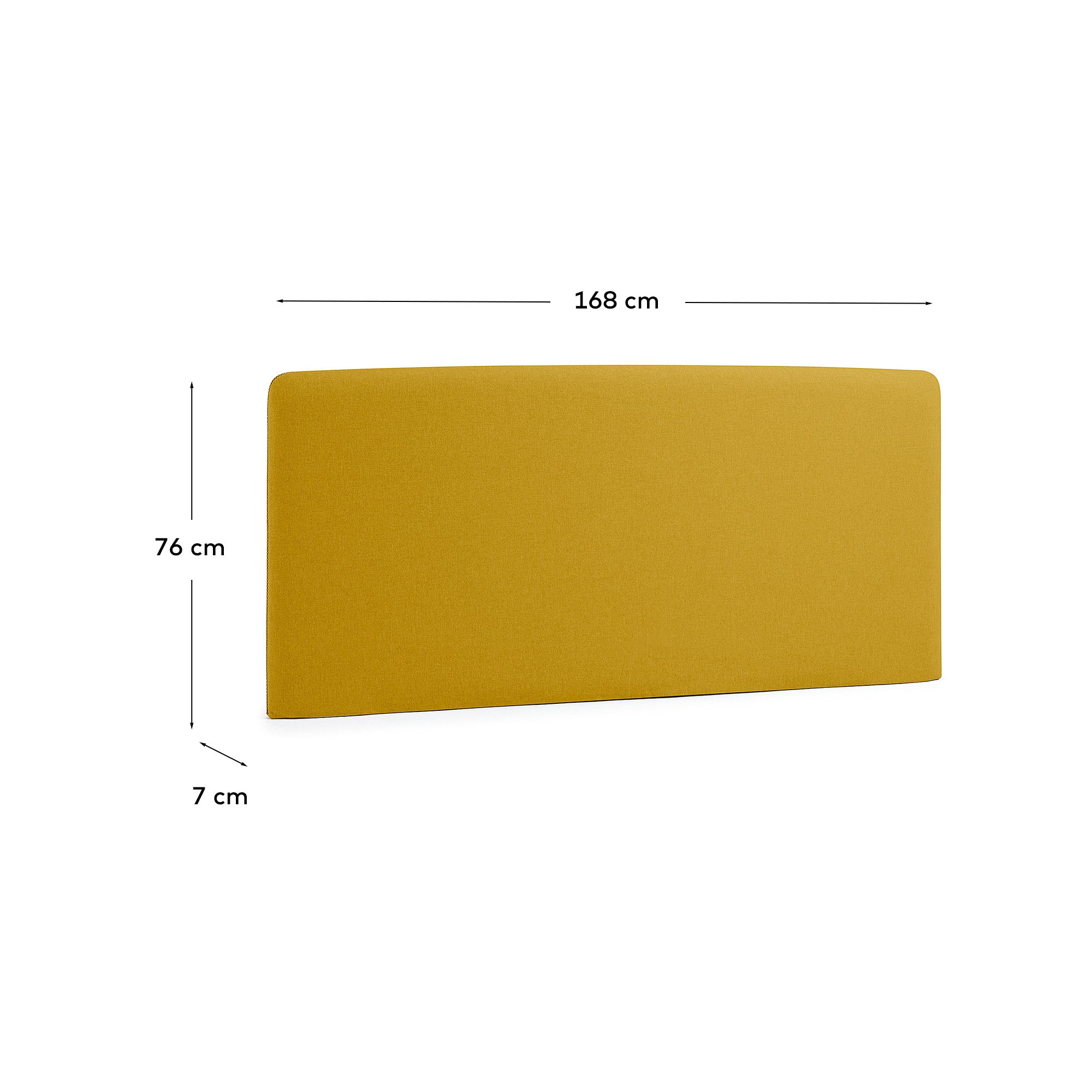 Dyla headboard with removable cover in mustard, for 150 cm beds FSC Mix Credit - Measurements