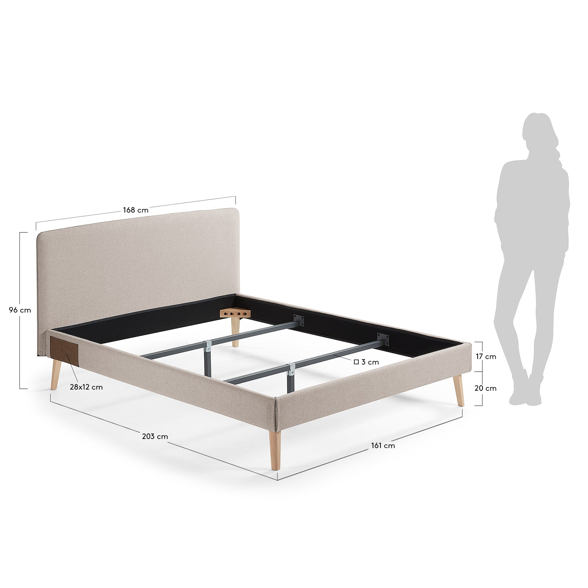 Dyla bed cover for a 150 x 190 cm mattress in beige - Measurements