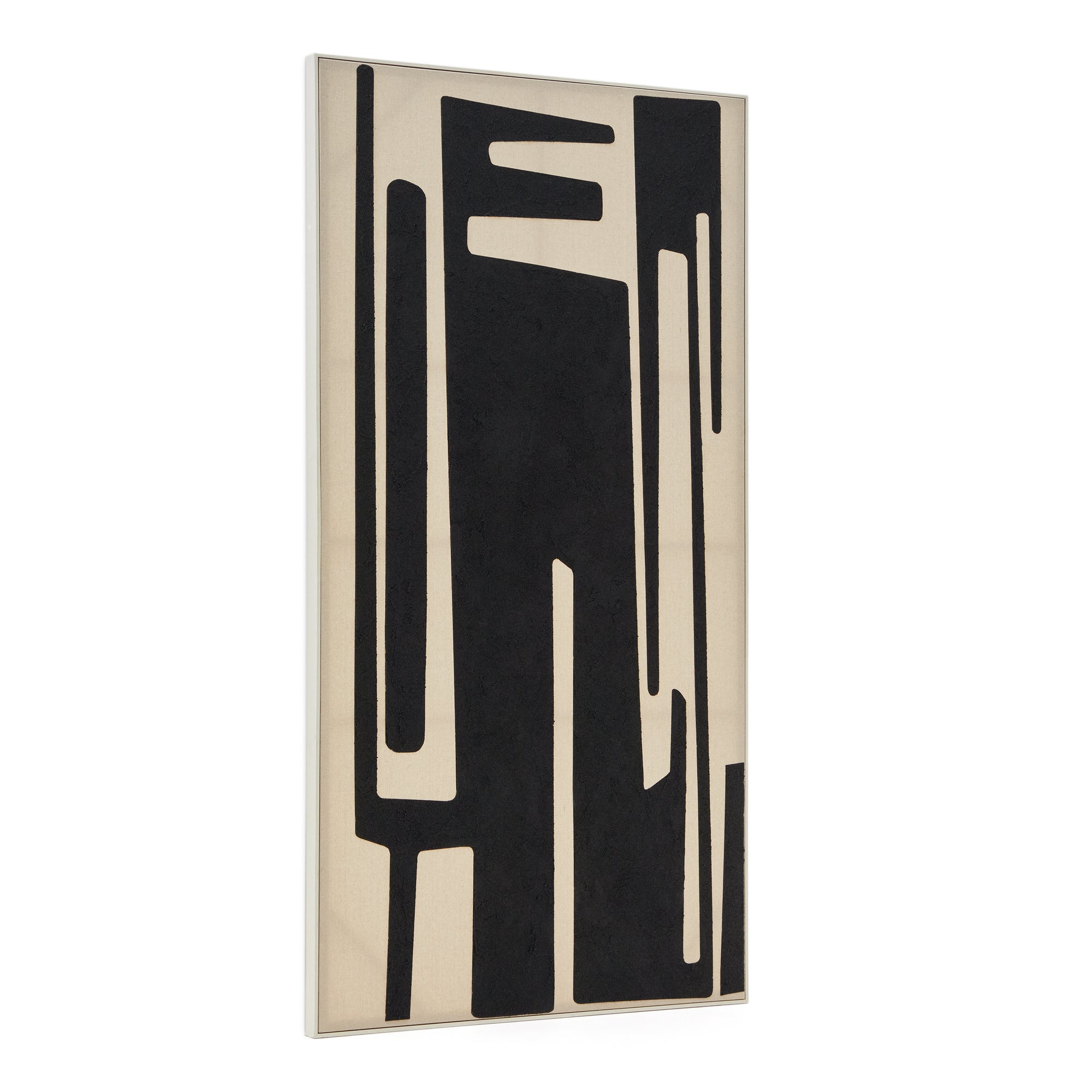 Salmi abstract painting on beige and black canvas 210 x 110 cm
