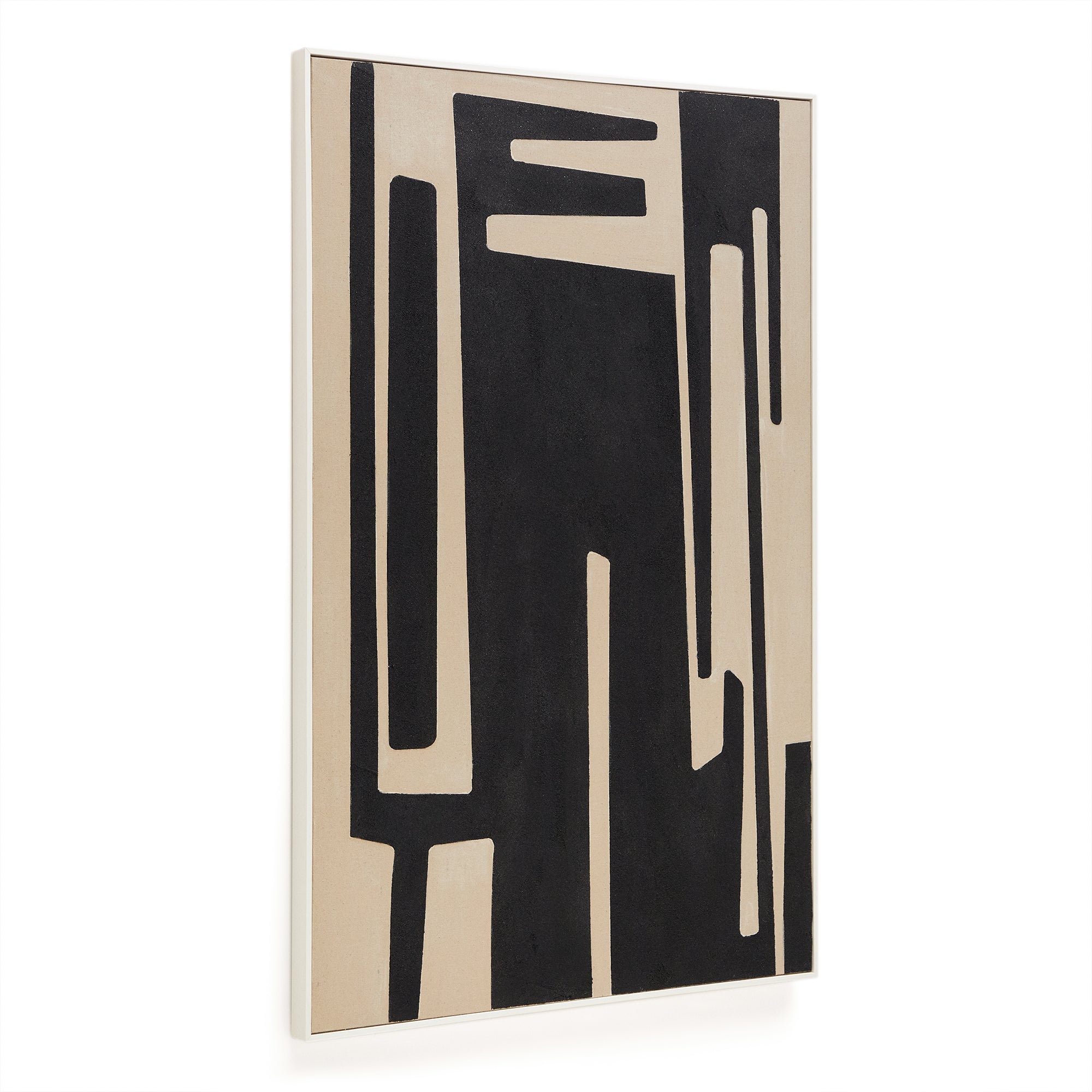 Salmi abstract painting on beige and black canvas 140 x 90 cm