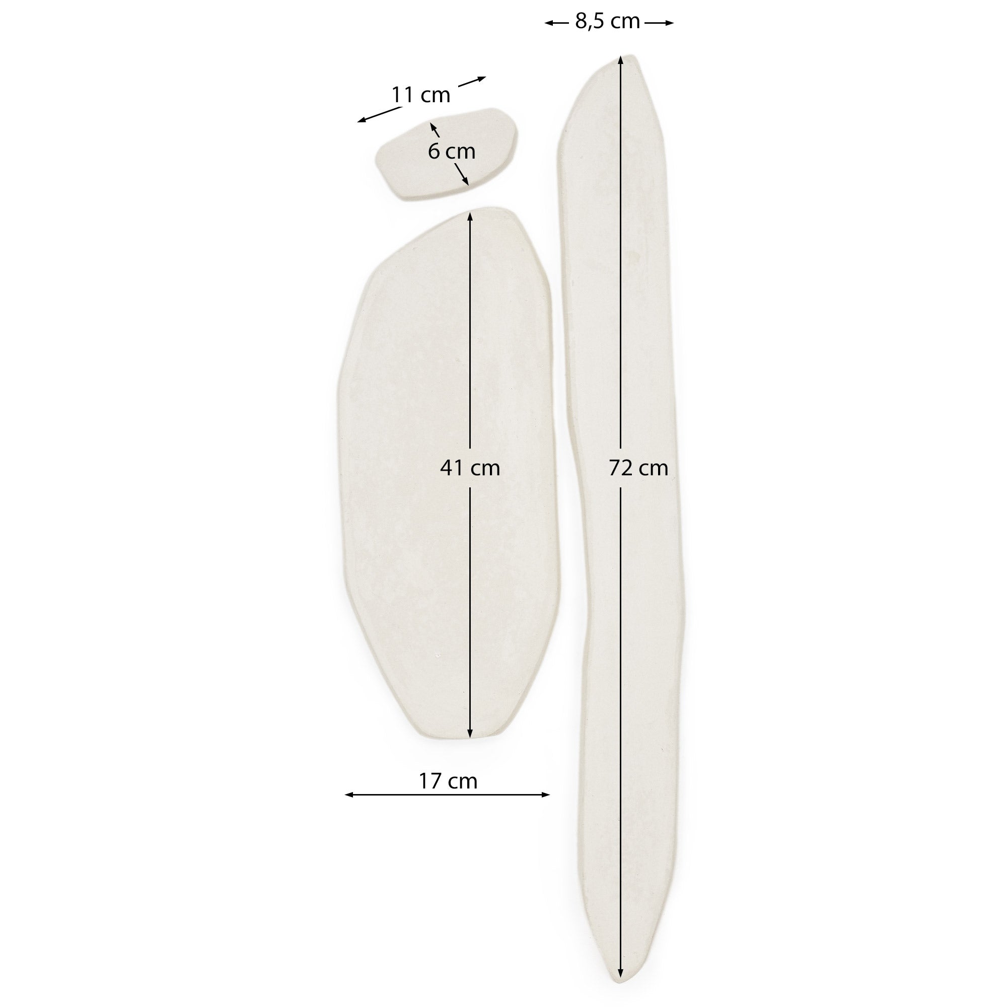 Siluna set of 3 elongated wall panels in white papier-mâché - Measurements