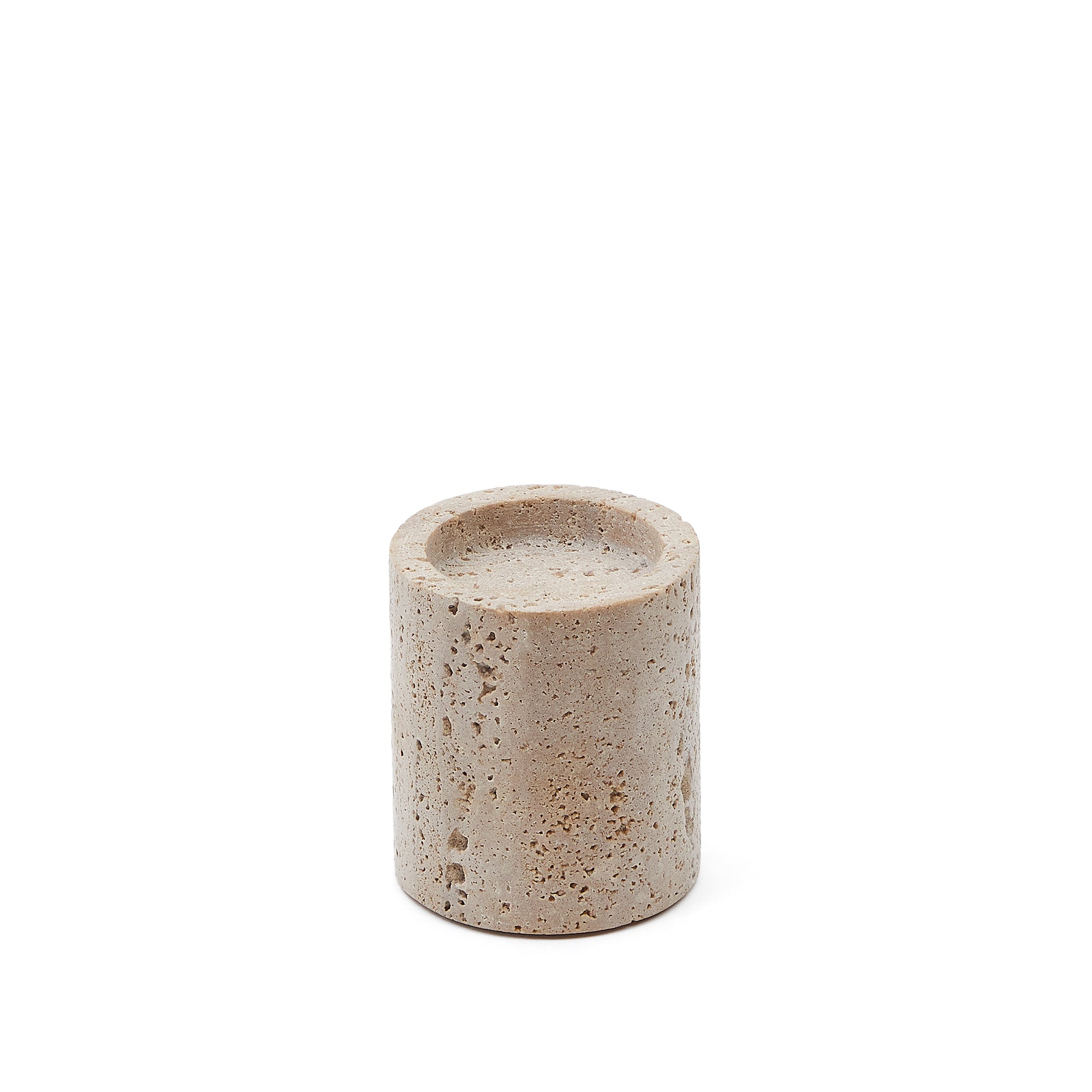 Siva small candle holder in beige travertine