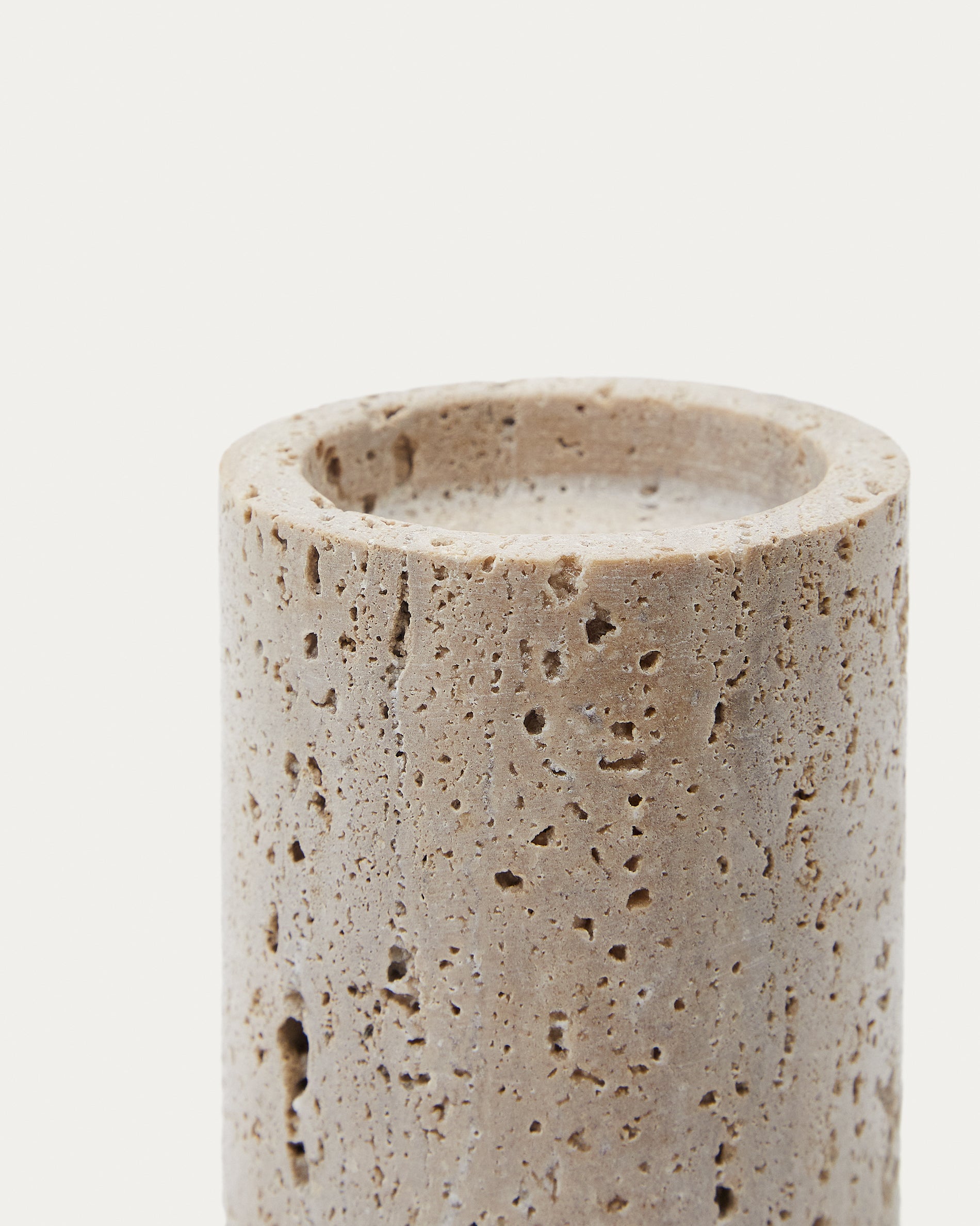 Siva small candle holder in beige travertine
