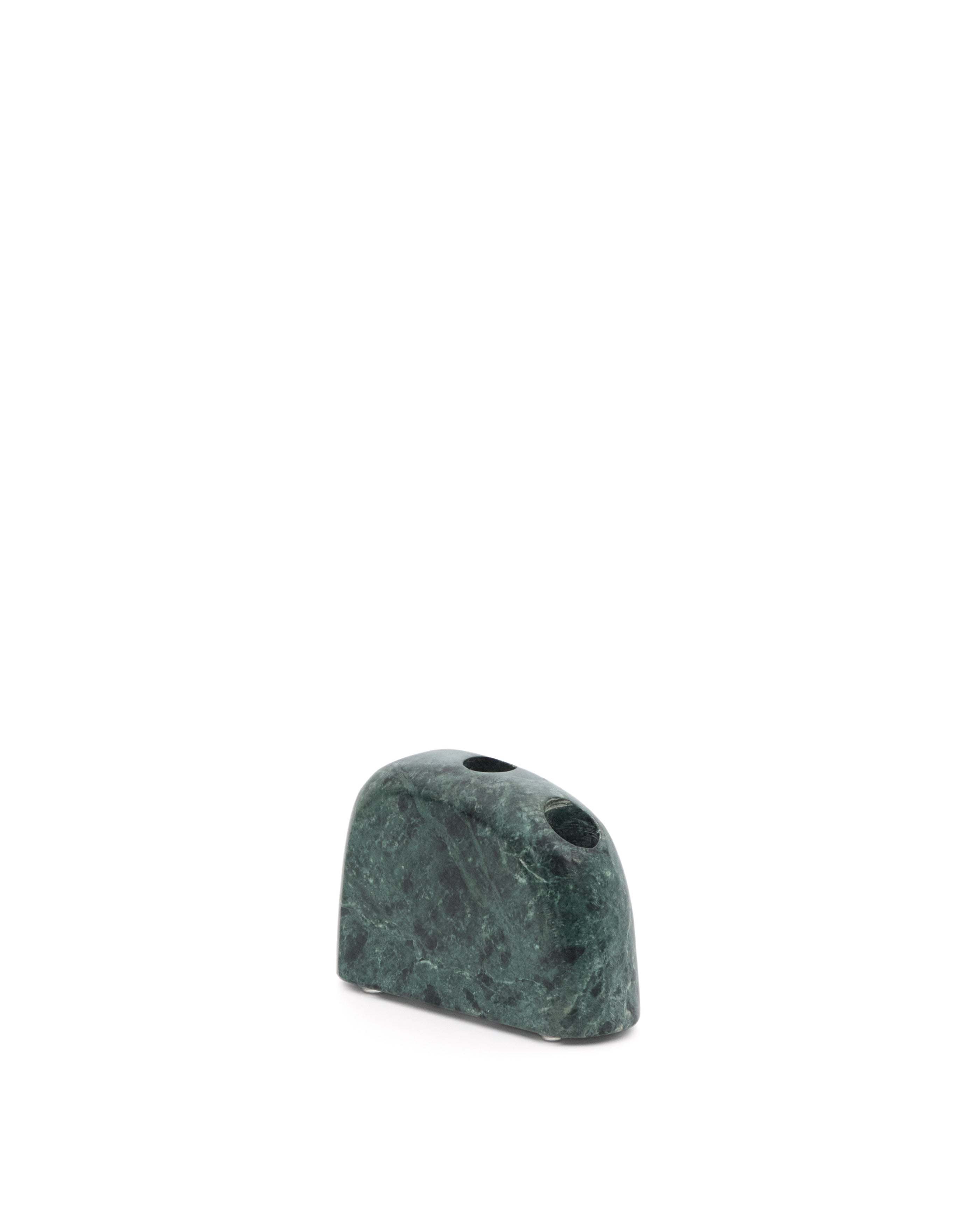 Signe medium-sized, green marble candlestick, 10 cm - Product Image