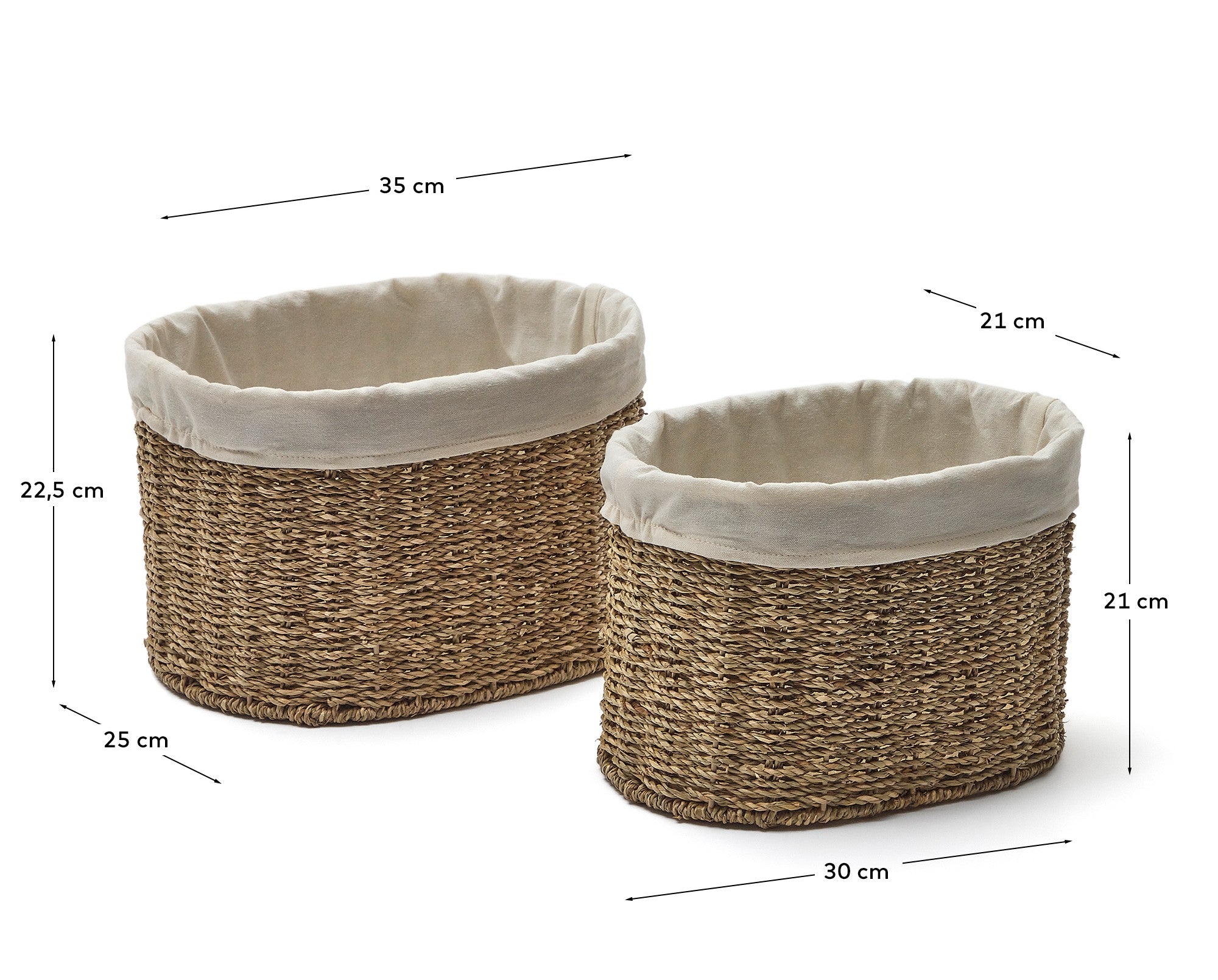 Tossa set of 2 medium natural fiber baskets - Measurements
