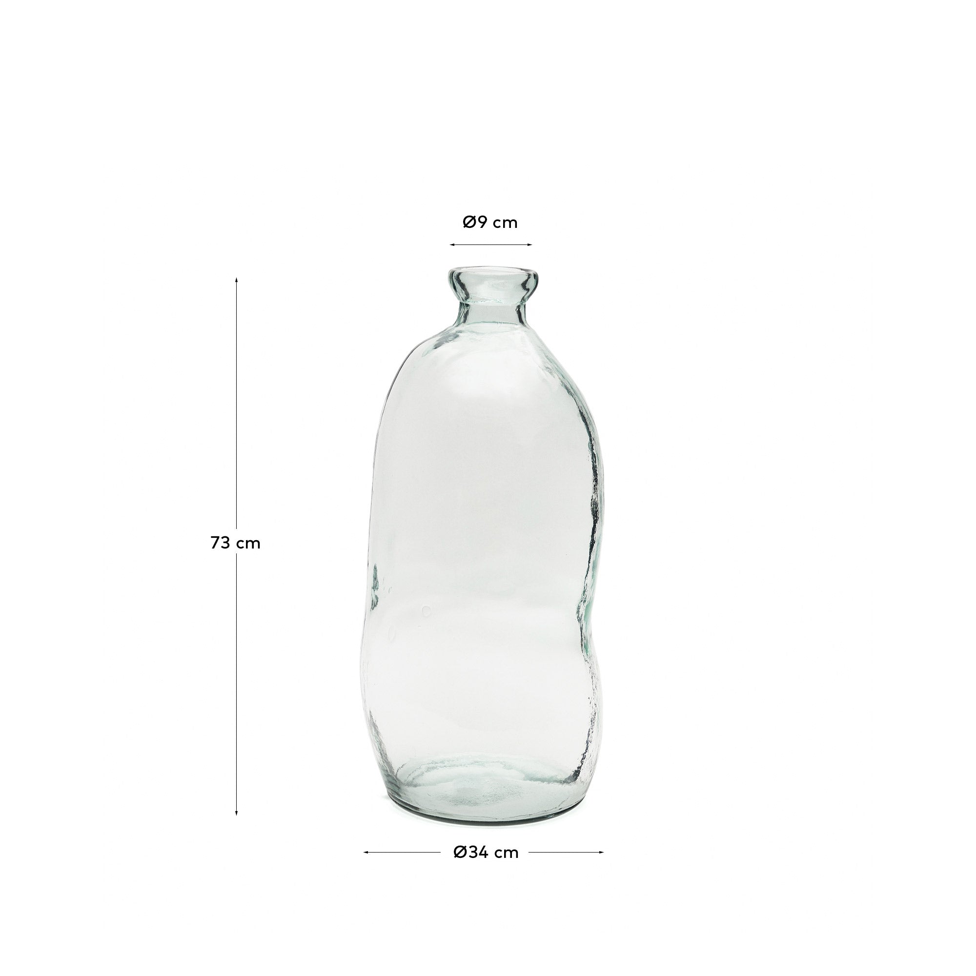 Brenna vase in 100% recycled transparent glass, 73 cm - Measurements