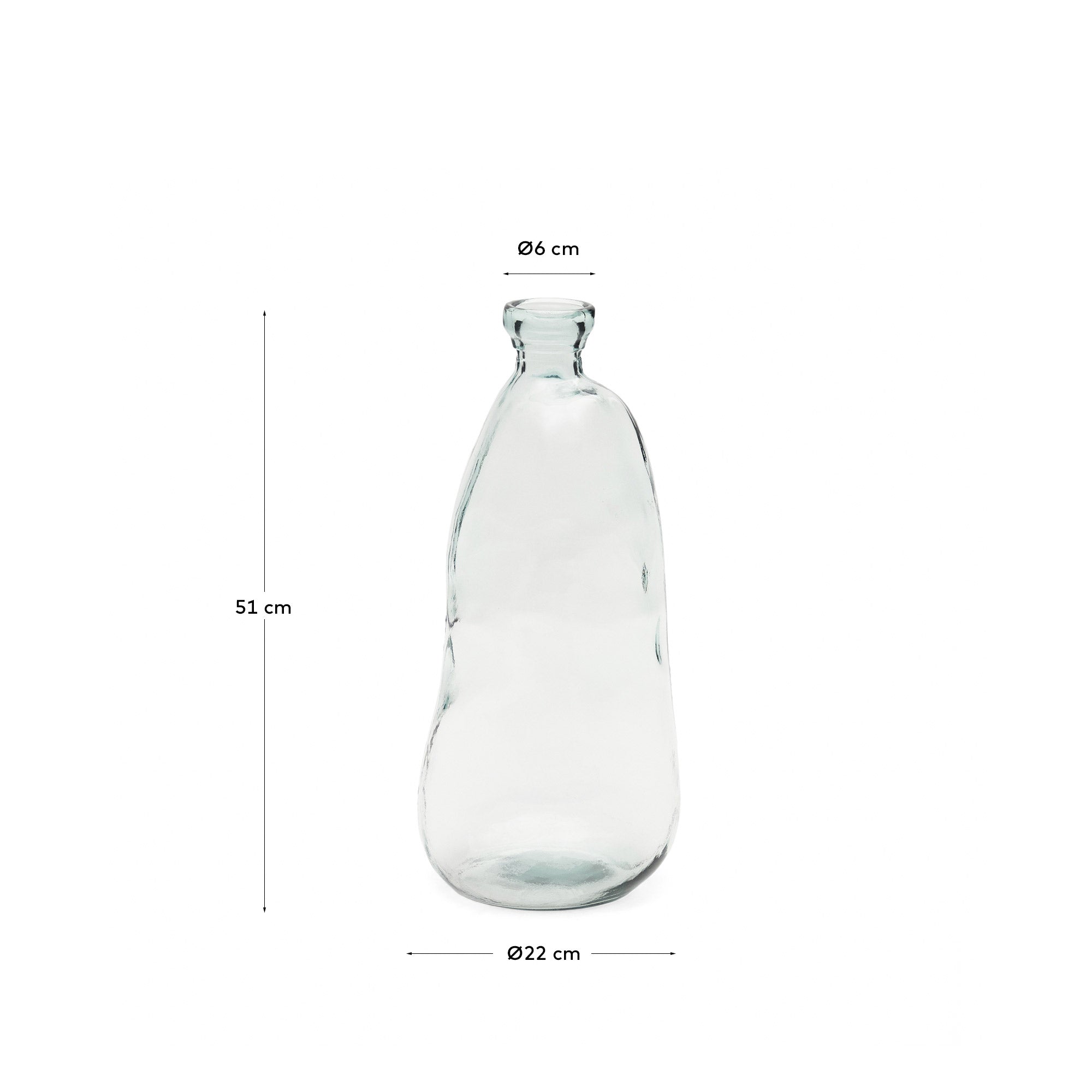 Brenna vase in 100% recycled transparent glass, 51 cm - Measurements