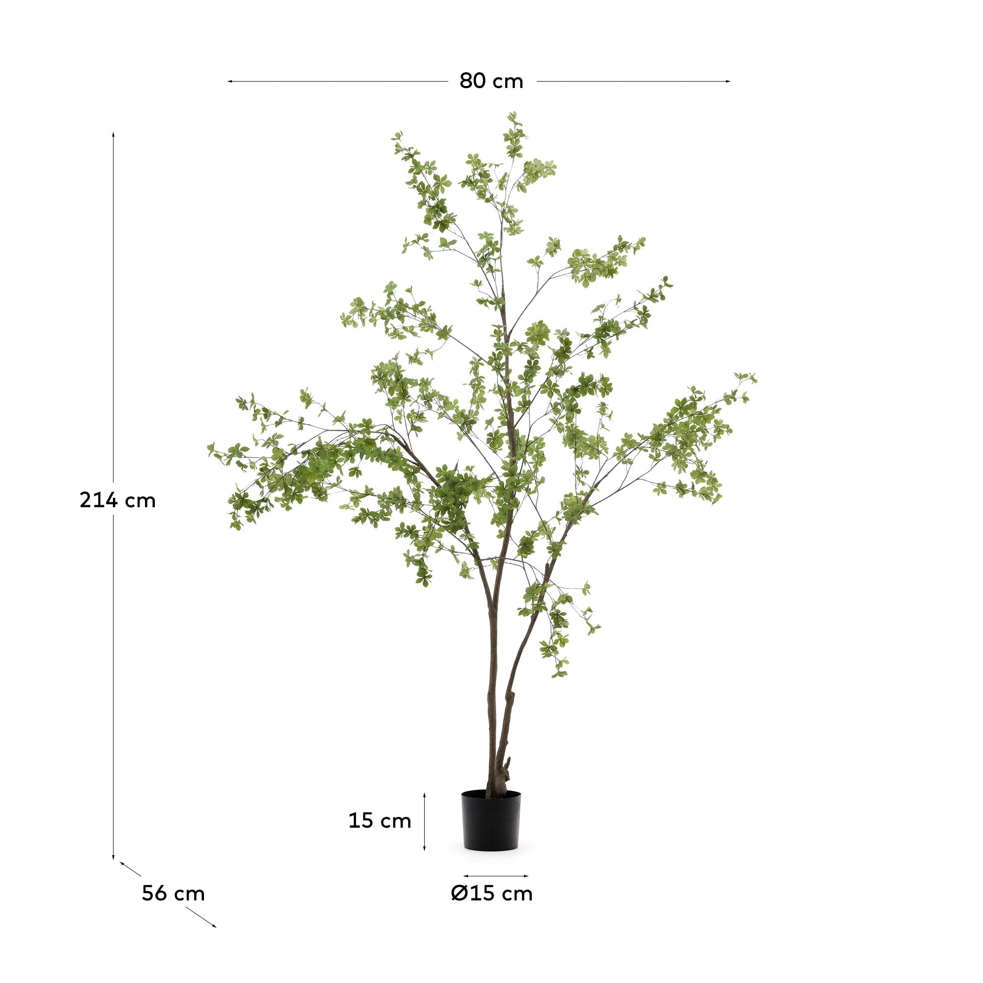 Enkianthus artificial tree with black pot 214 cm - Measurements