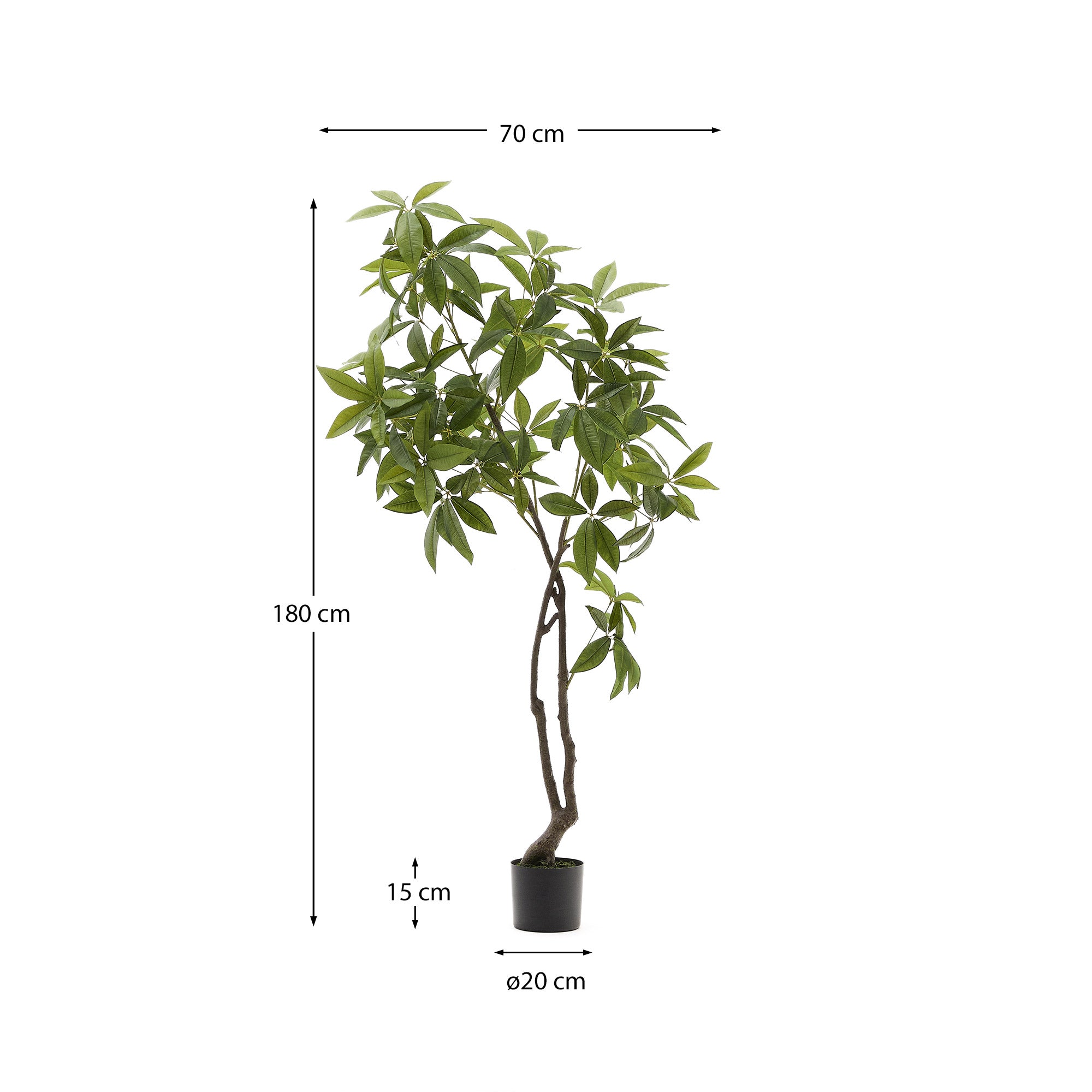 Artificial Pachira tree in black pot 180 cm - Measurements