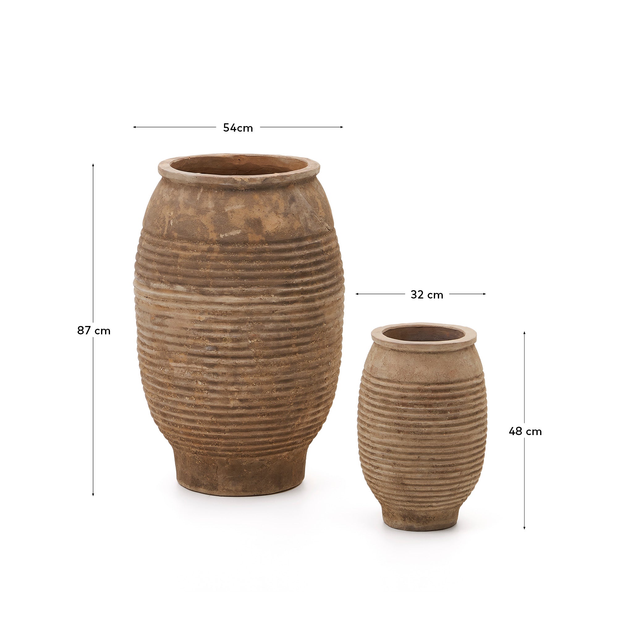 Llonga set of 2 terracotta planters with natural finish Ø 54 / 32 cm - Measurements