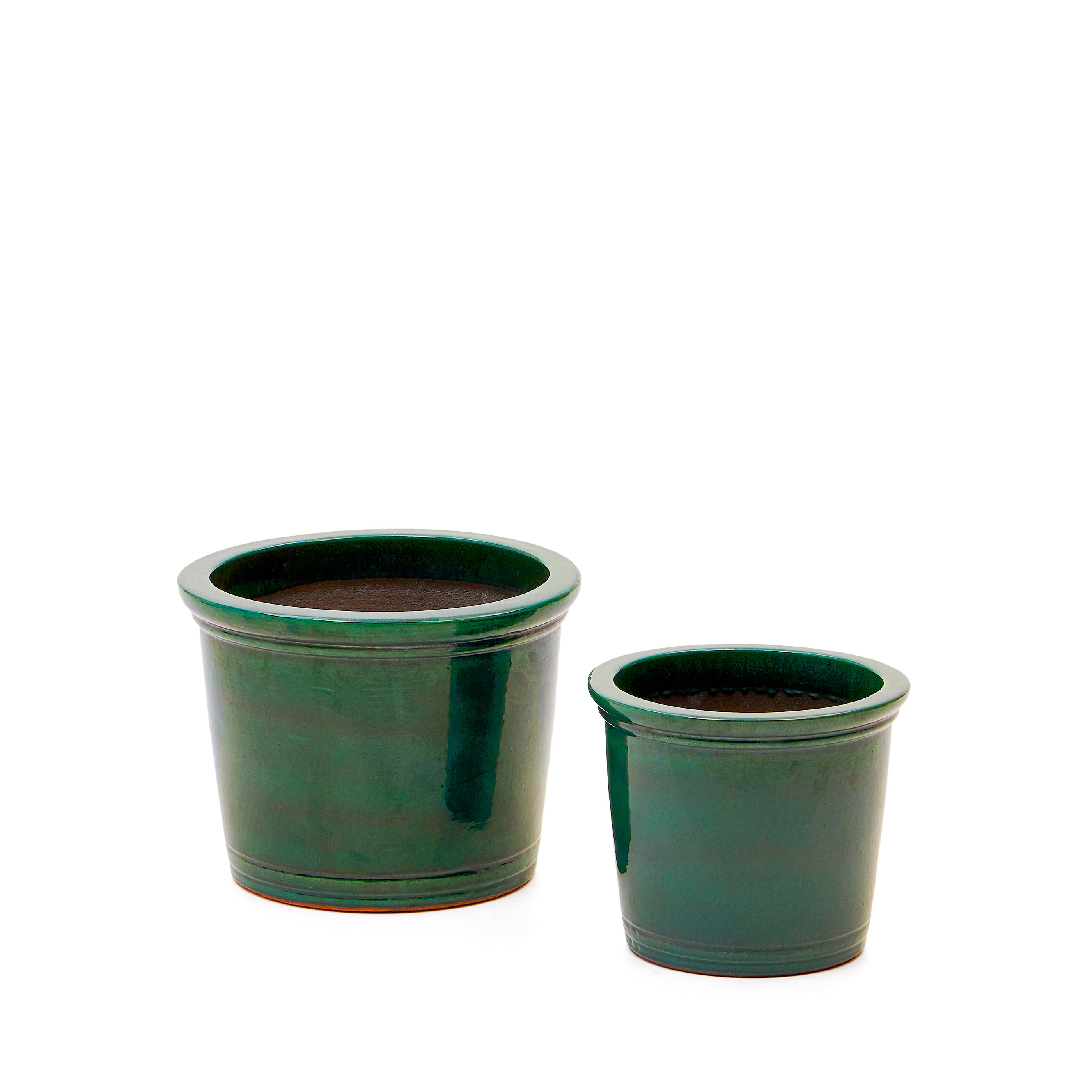 Presili set of 2 ceramic planters with glazed green finish Ø 37 / 47 cm - Product Image