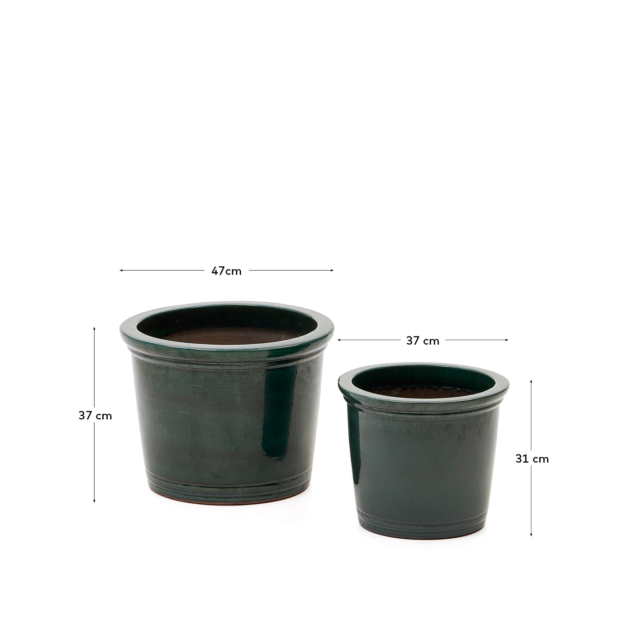 Presili set of 2 ceramic planters with glazed green finish Ø 37 / 47 cm - Measurements