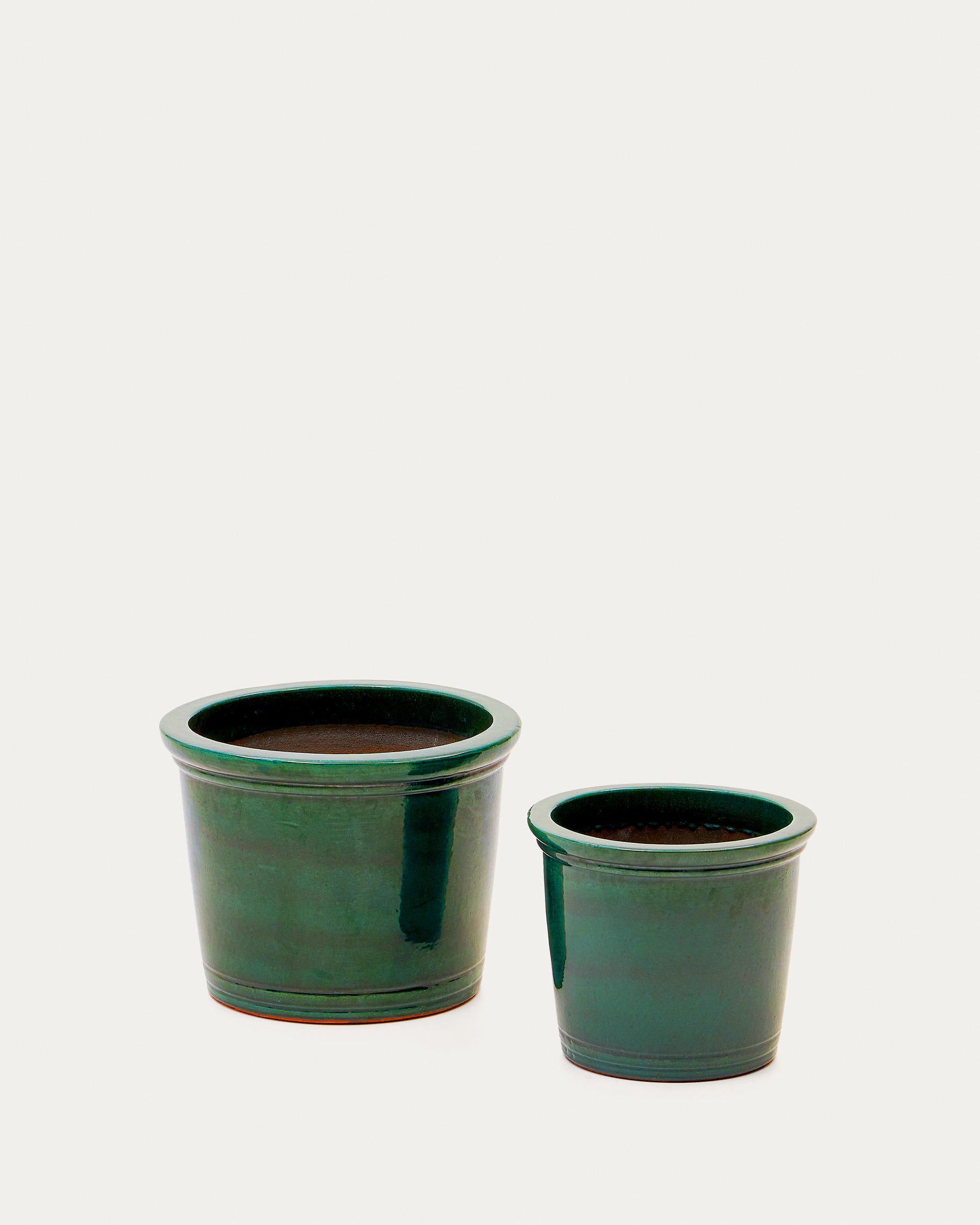 Presili set of 2 ceramic planters with glazed green finish Ø 37 / 47 cm - Product View