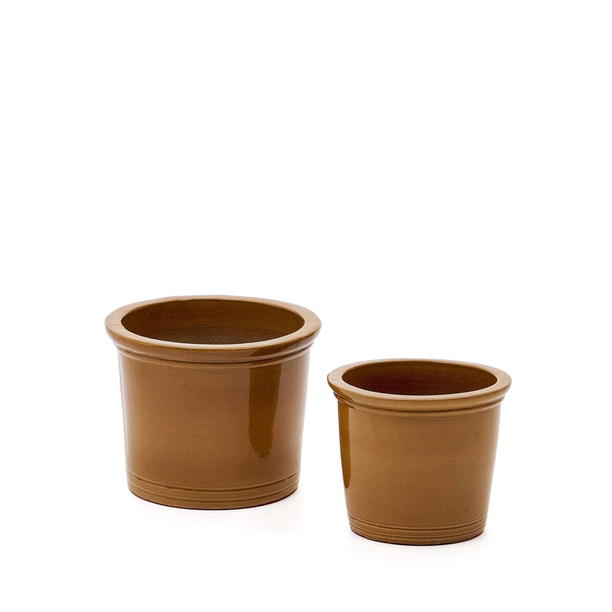Presili set of 2 ceramic planters with glazed mustard finish Ø 37 / 47 cm - Product Image