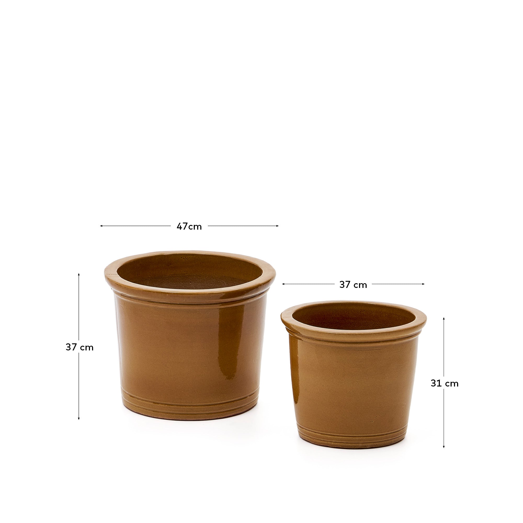 Presili set of 2 ceramic planters with glazed mustard finish Ø 37 / 47 cm - Measurements