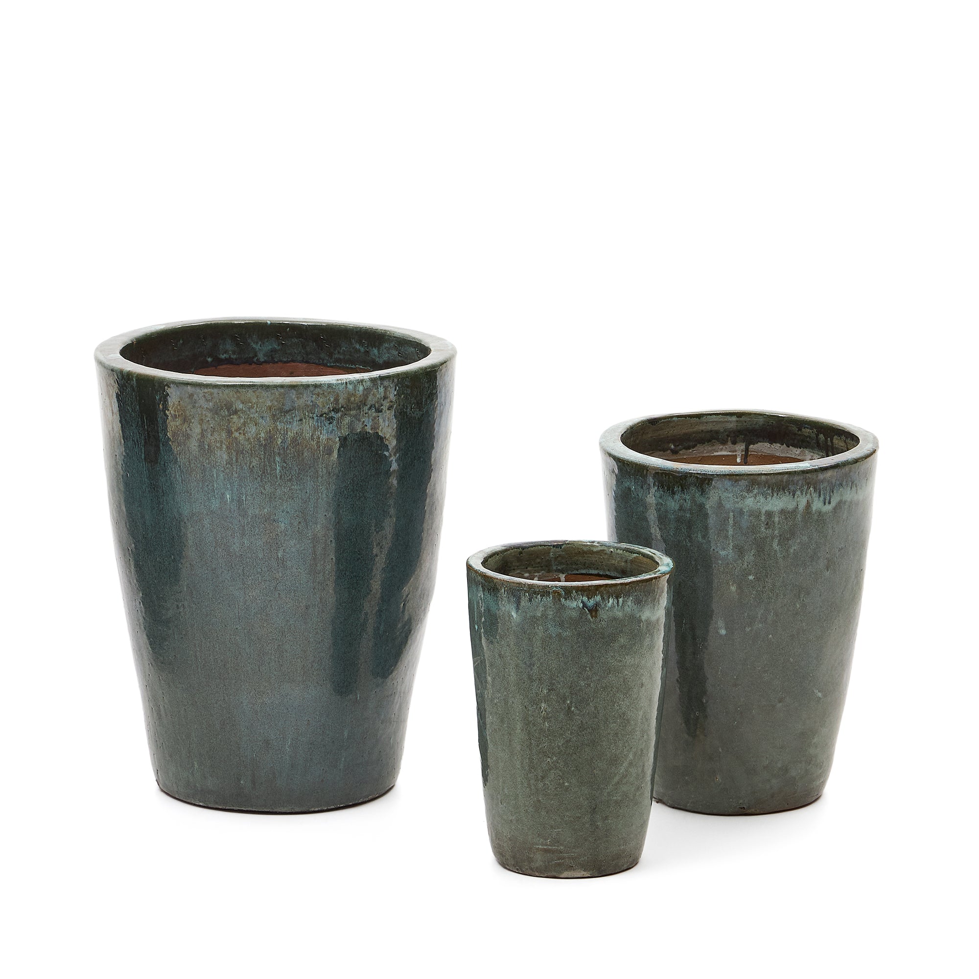Rotja set of 3 terracotta planters with glazed blue finish Ø 26 / 35 / 47 cm - Product Image