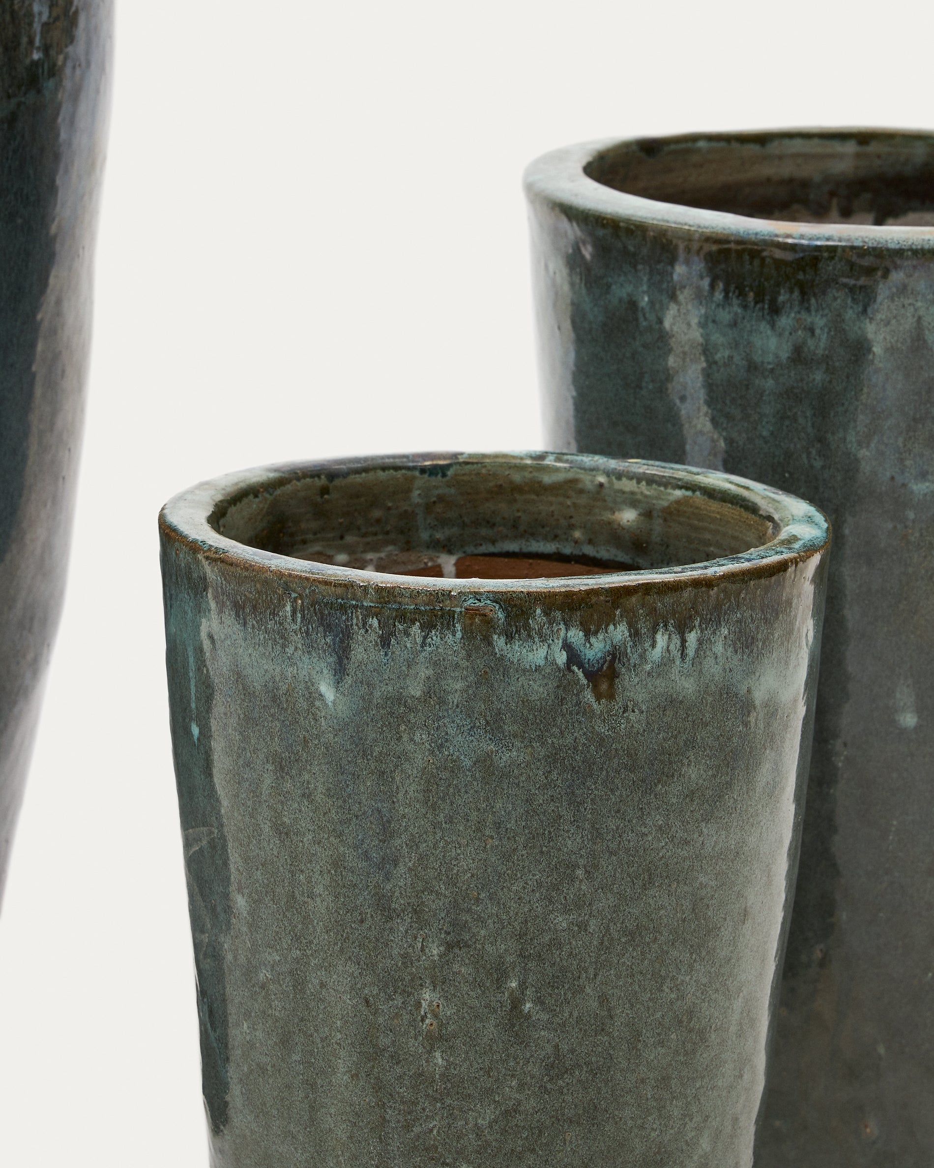 Rotja set of 3 terracotta planters with glazed blue finish Ø 26 / 35 / 47 cm - Detail