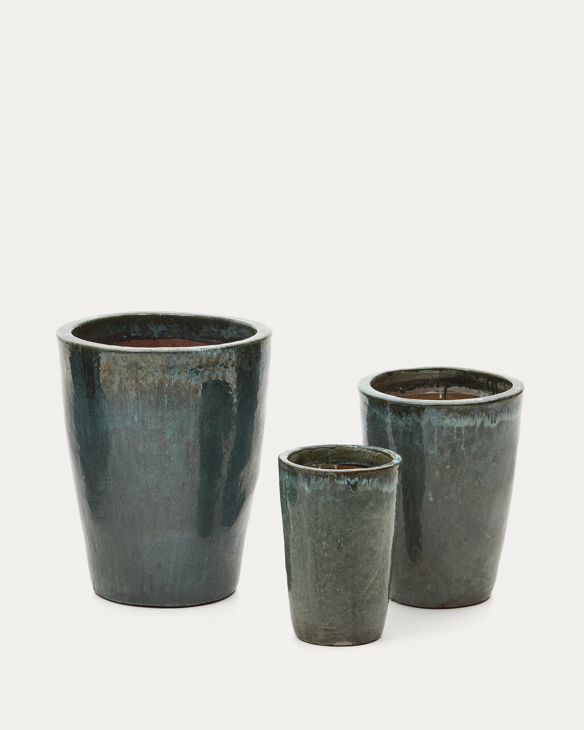 Rotja set of 3 terracotta planters with glazed blue finish Ø 26 / 35 / 47 cm - Product View