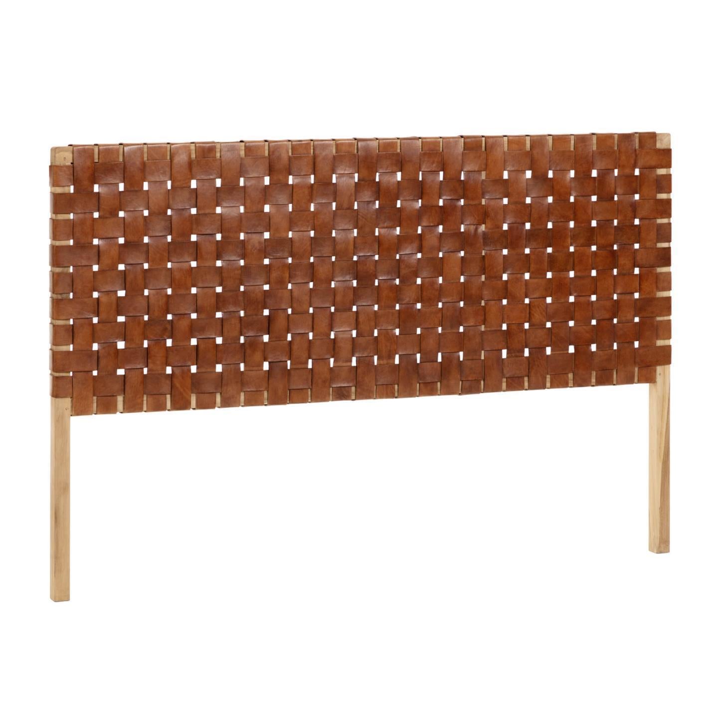 Calixta solid teak wood and leather headboard, for 150 cm beds - Product Image